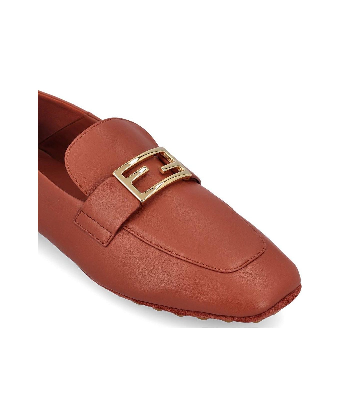 Fendi Baguette Ff Plaque Loafers - Marrone