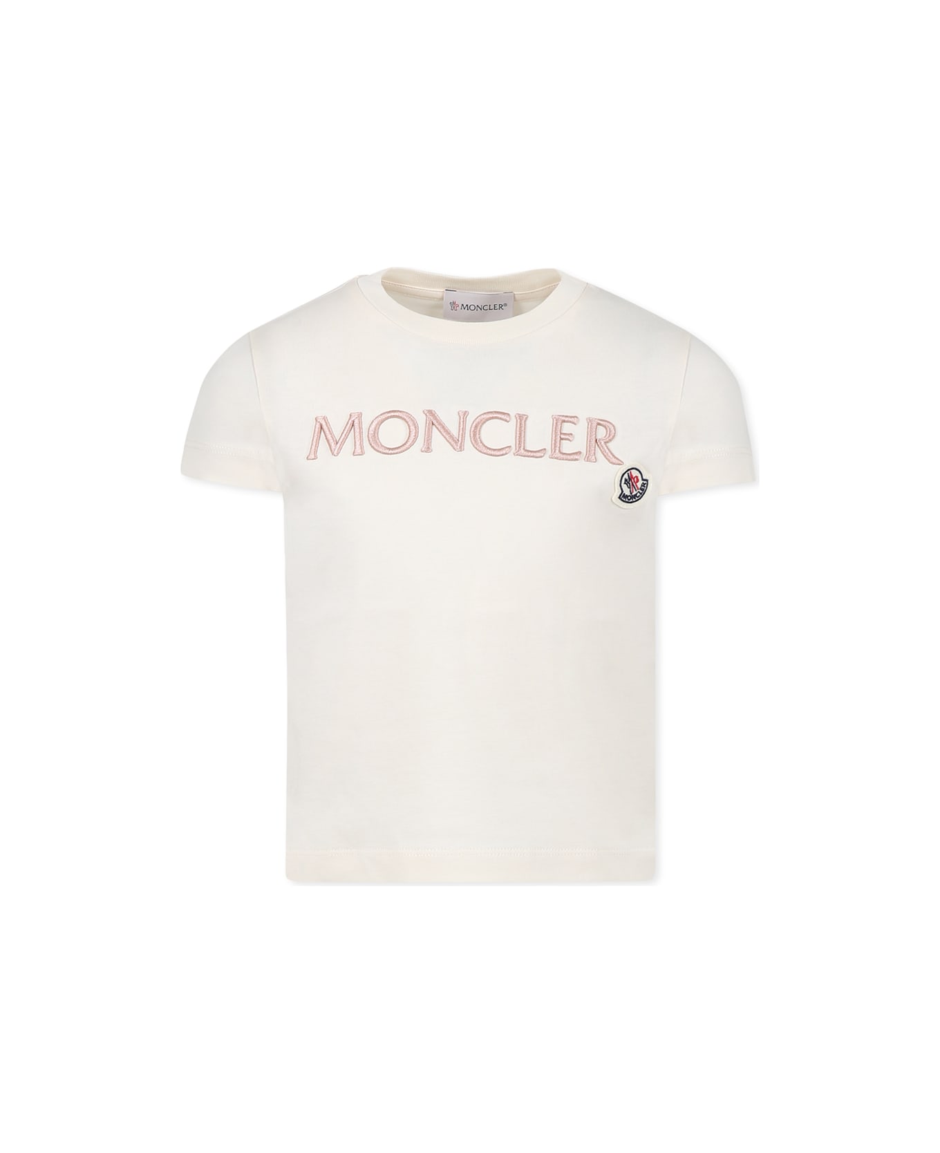 Moncler Ivory T-shirt For Girl With Logo - Ivory