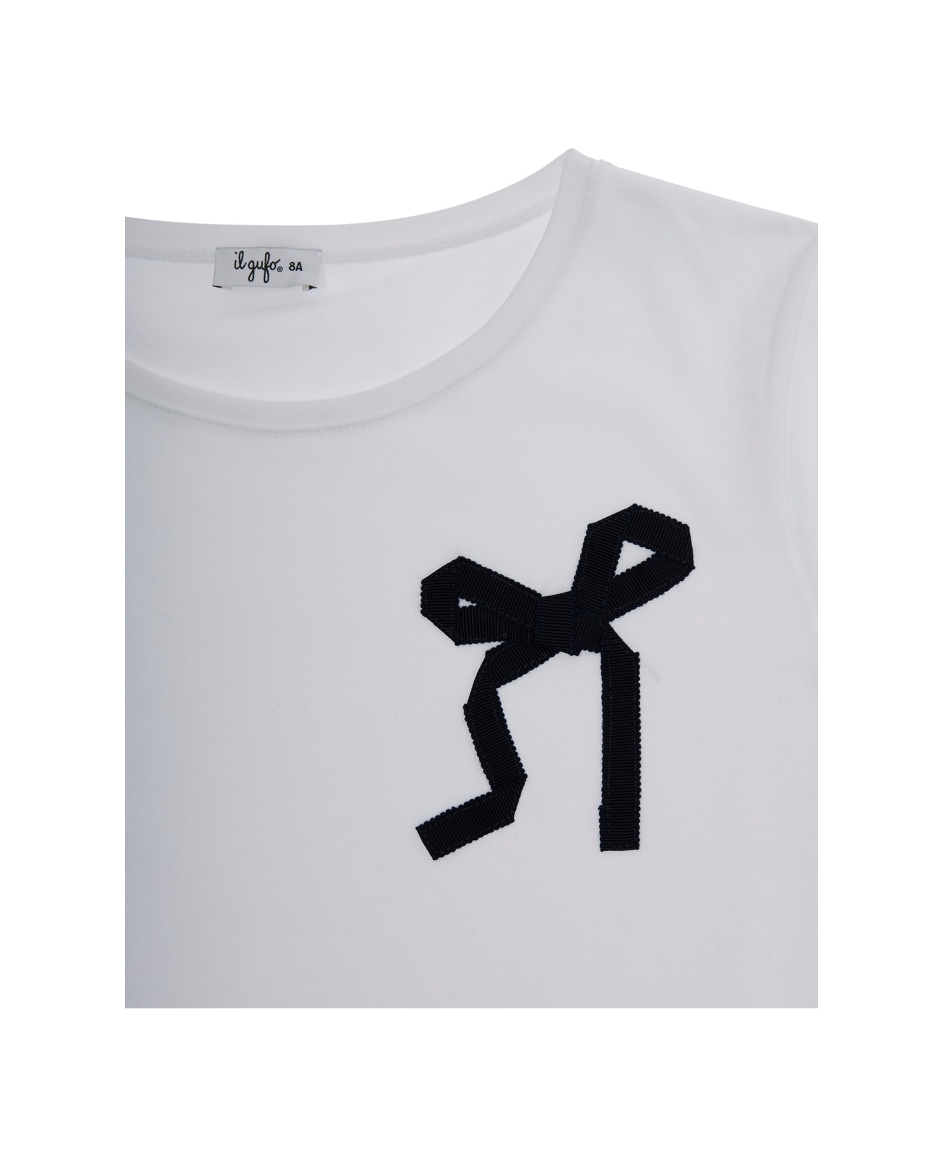 Il Gufo White Crewneck T-shirt With Bow Detail On The Front In Cotton Girl - White