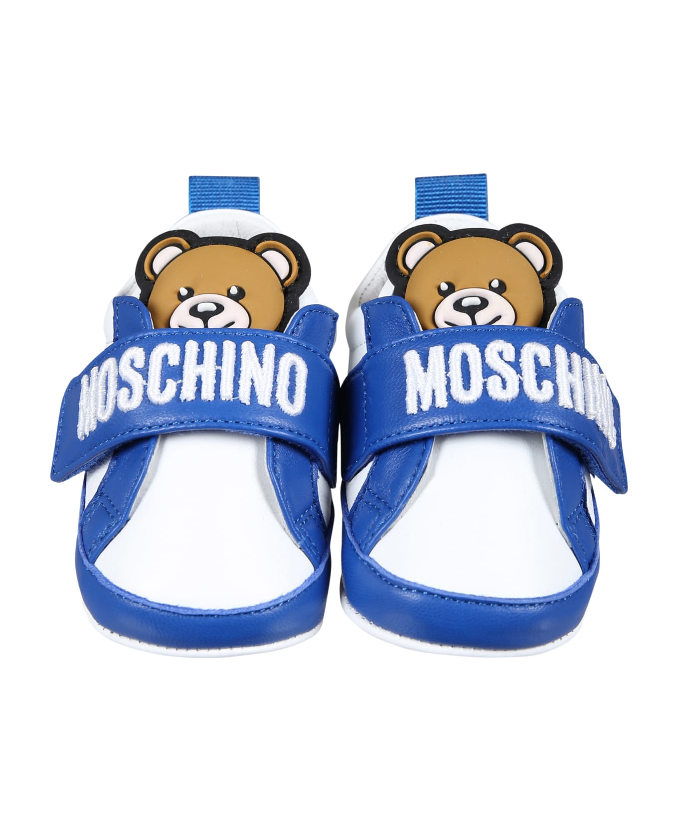 Moschino White Sneakers For Baby Boy With Teddy Bear - Light Blue