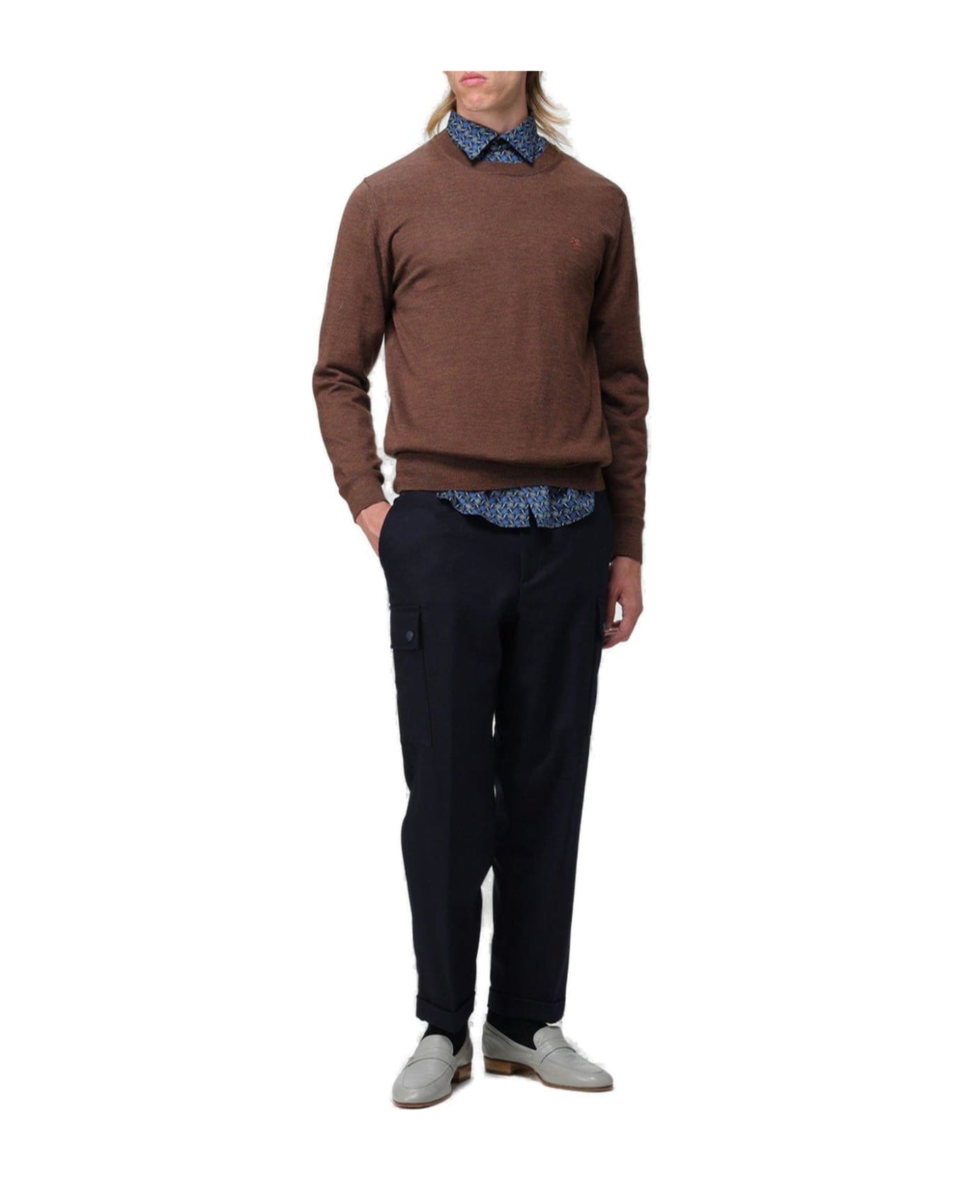 Etro Logo Embroidered Crewneck Knitted Jumper Etro - BROWN