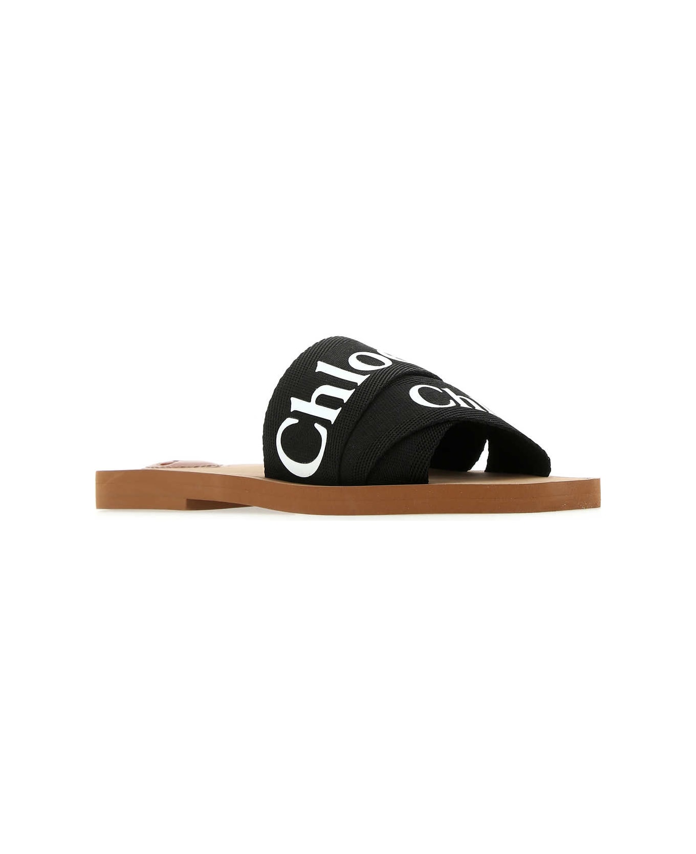 Chloé 
woody
 Black Sabot With Contrasting Logo In Canvas - Black