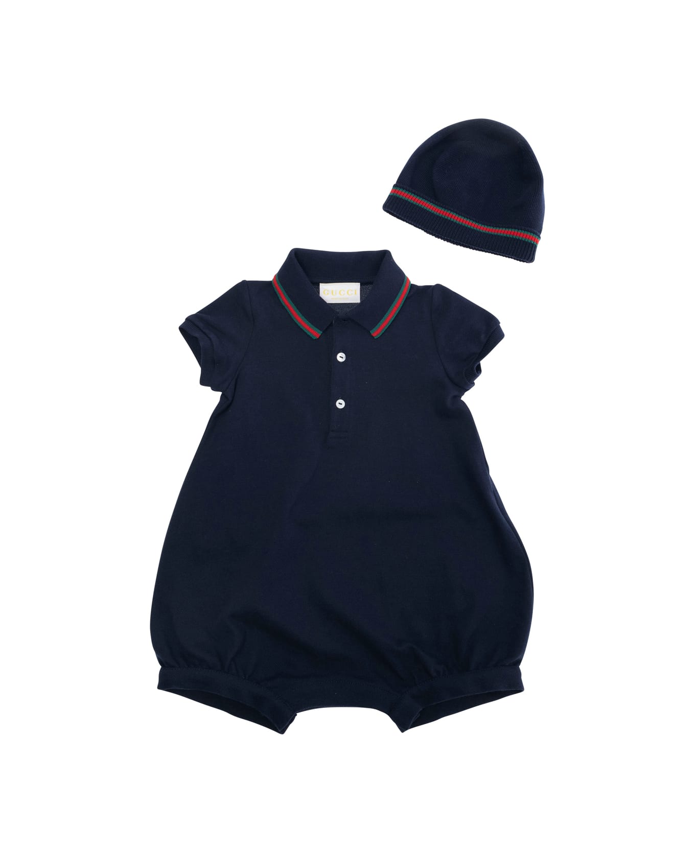 Gucci Dark Blue Tracksuit And Beanie Set In Cotton Baby - Blu
