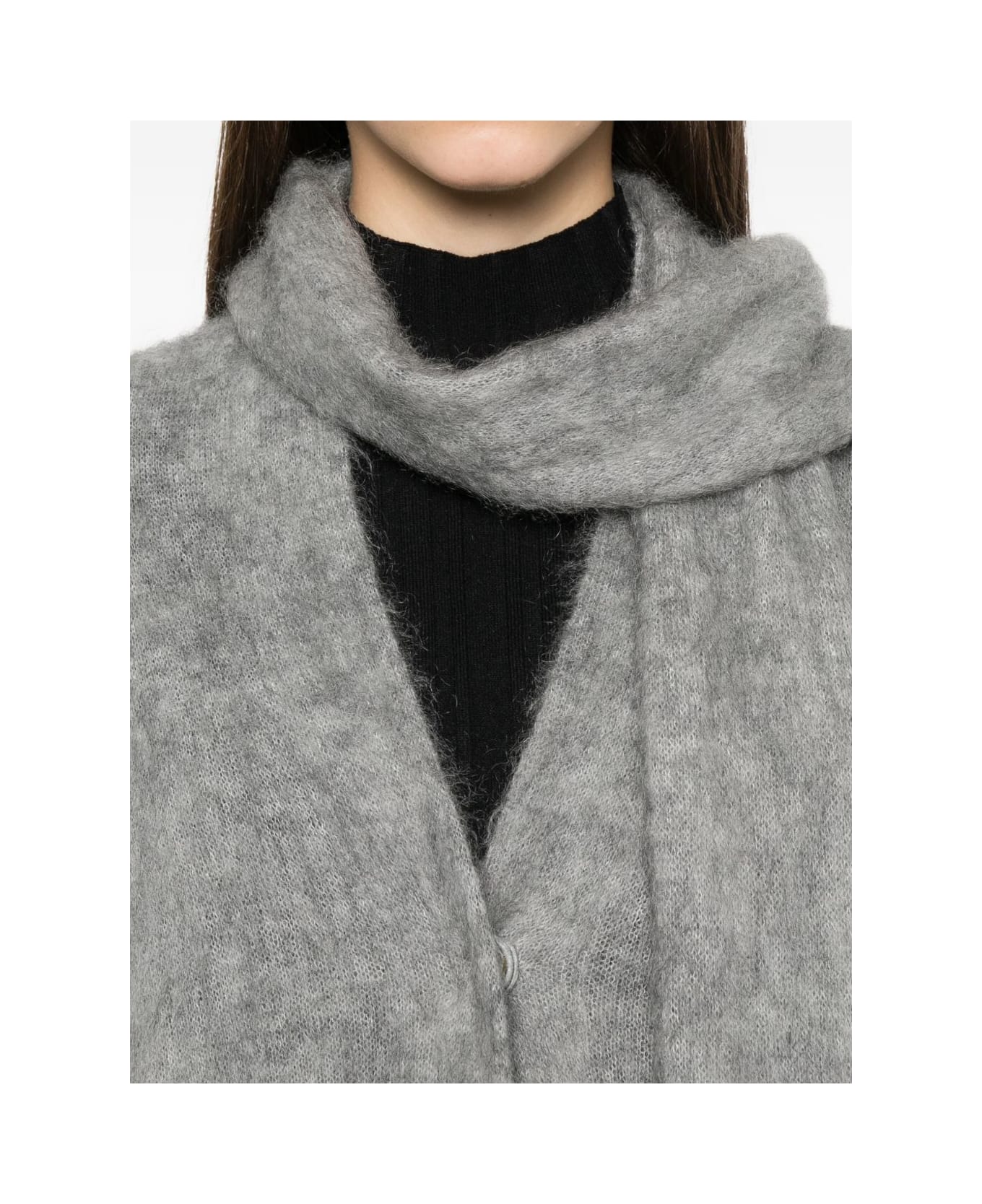 Forte_Forte Wool Scarfed Cardigan - Grey