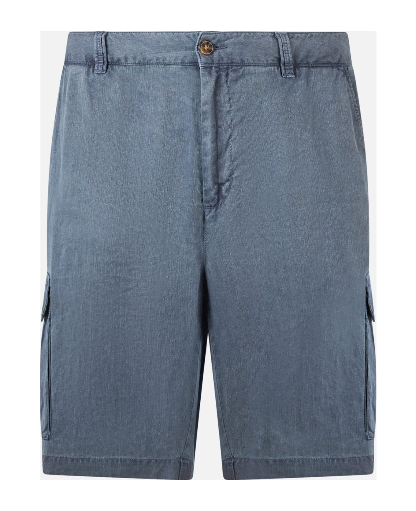 MC2 Saint Barth Man Navy Blue Linen Bermuda Shorts Rodi - BLUE