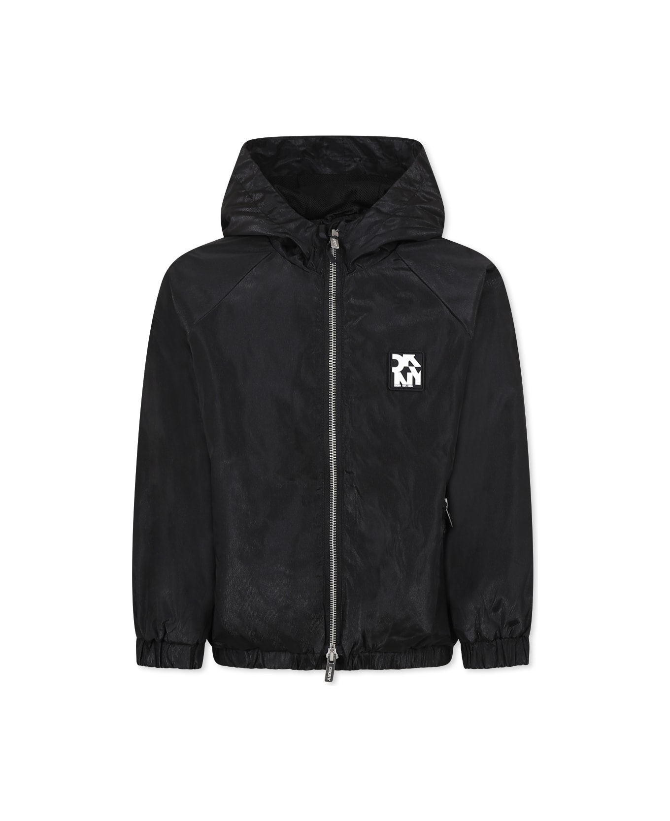DKNY Black Windbreaker Jacket For Girl With Logo - Black