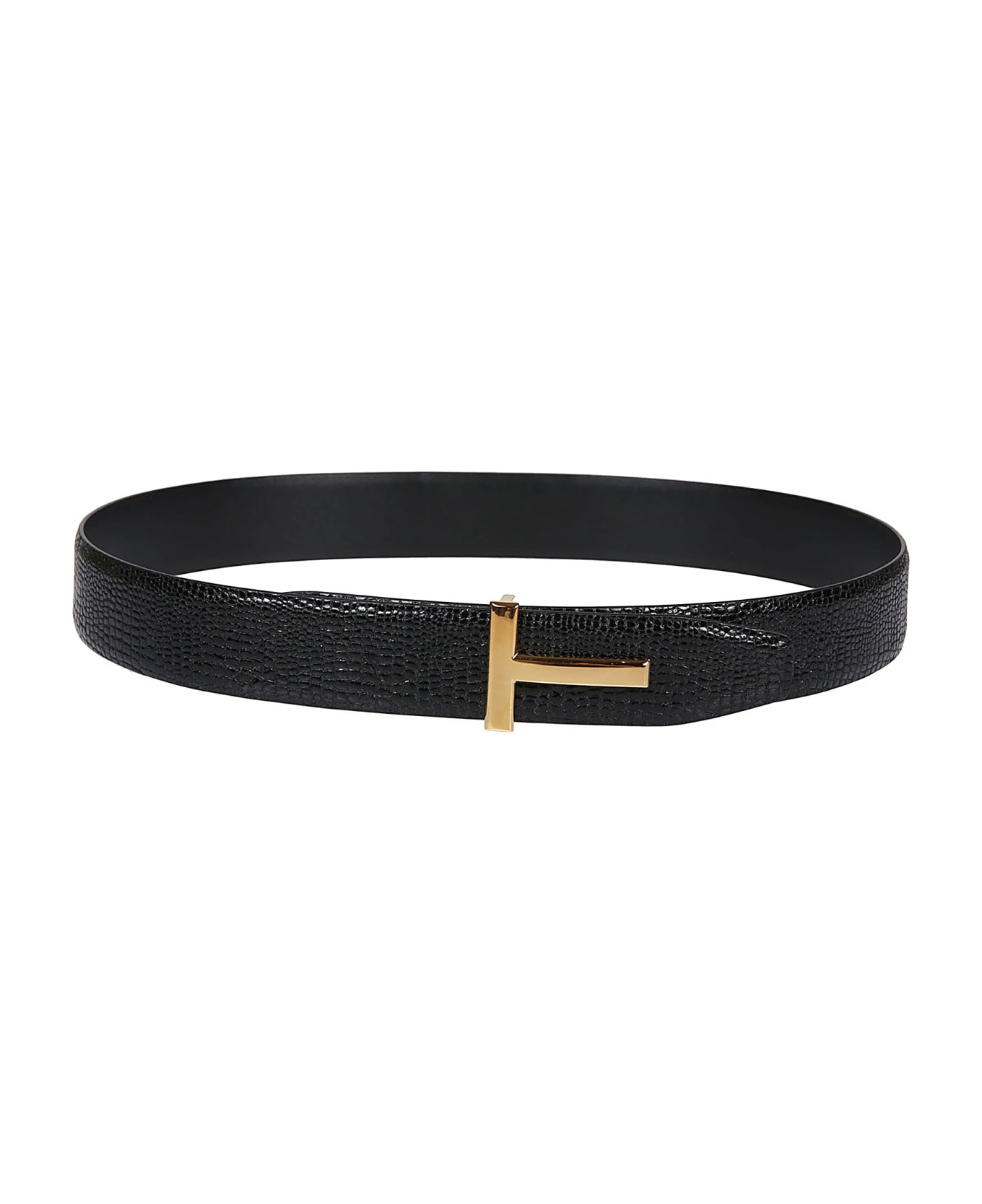 Tom Ford Printed Lizard Reversible T-buckle Belt - Black