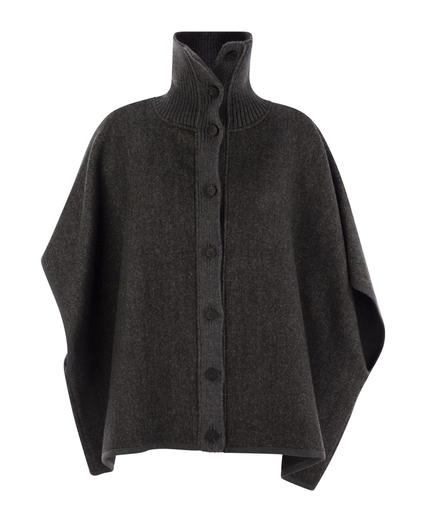Fabiana Filippi Wool Turtleneck Cape - Anthracite