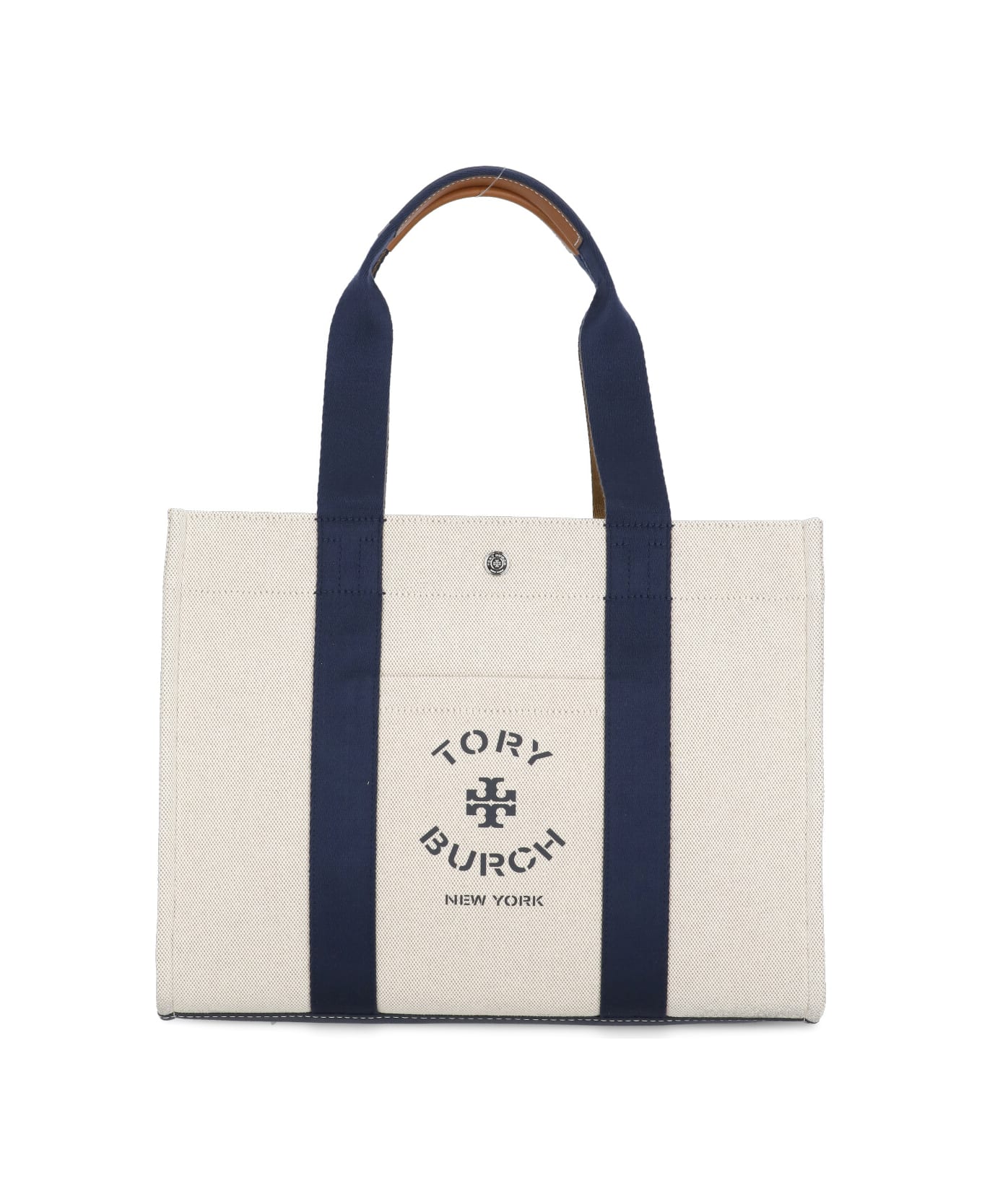 Tory Burch Canvas Shopper With Logo - Beige