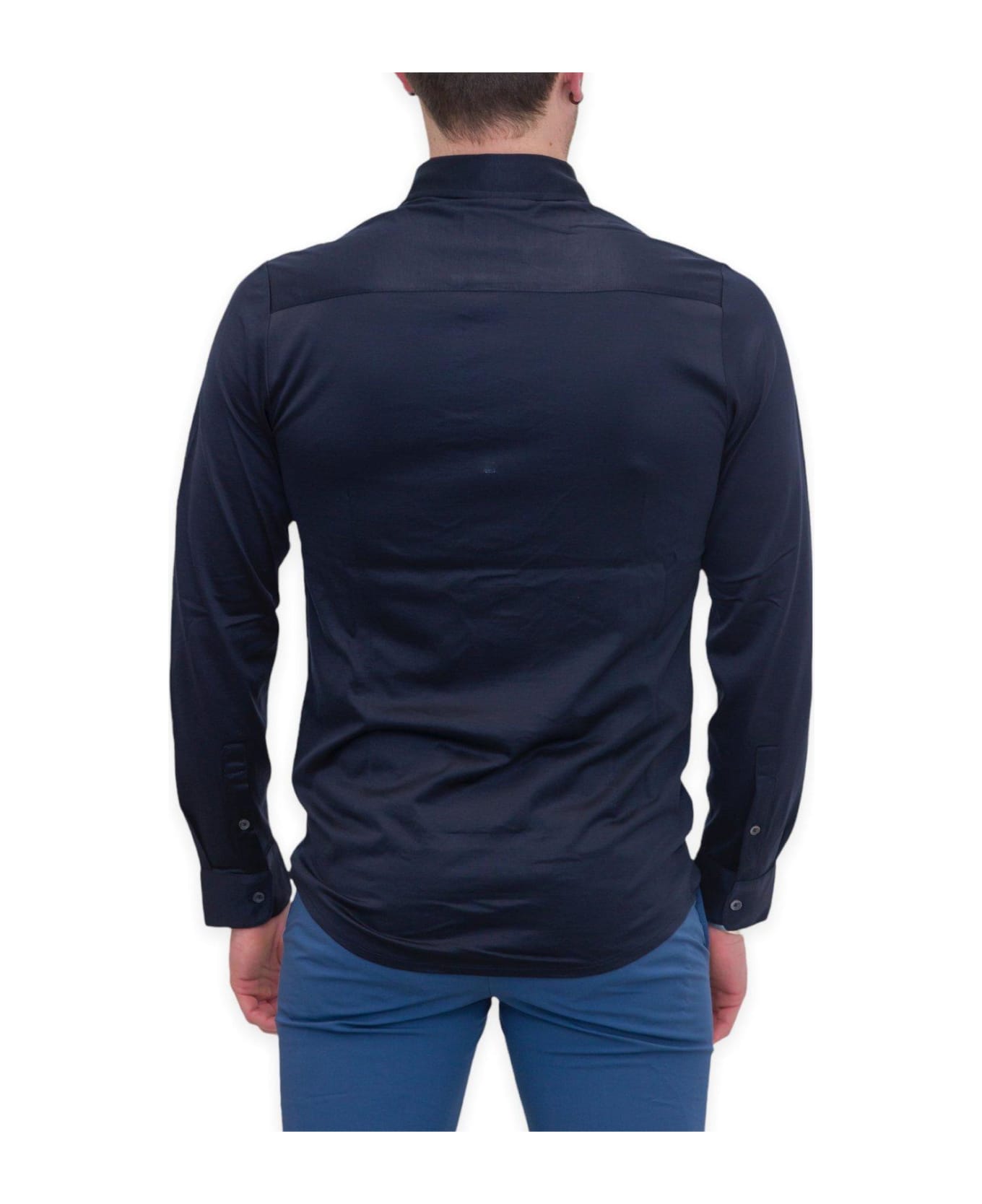 Emporio Armani Curved Hem Buttoned Shirt - Blue