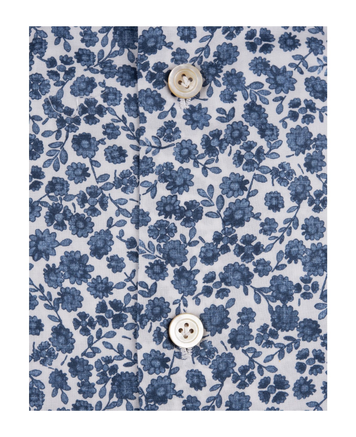 Kiton White Cotton Shirt With Blue Flowers - Blu