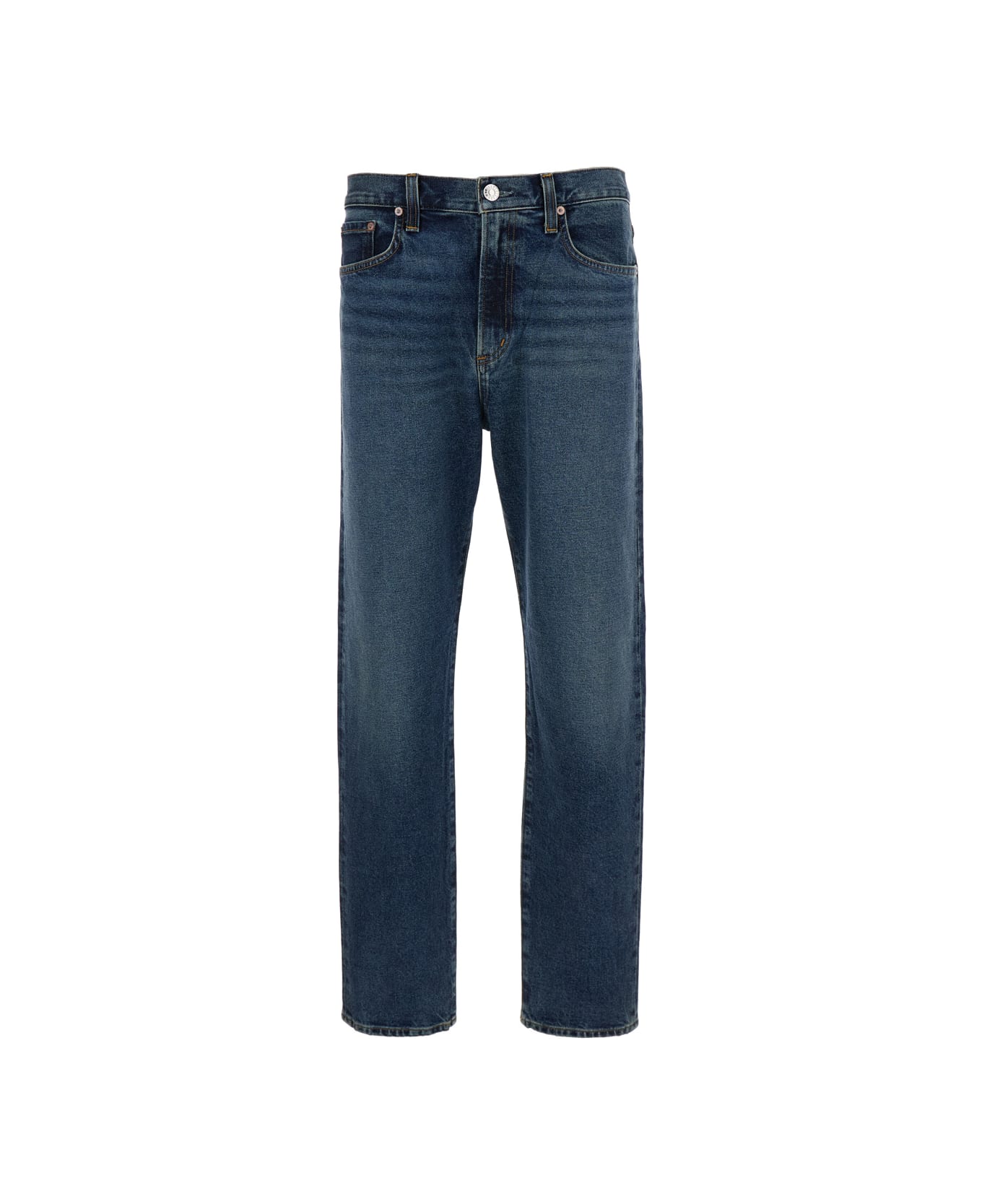 AGOLDE Blue Straight Jeans With Branded Button In Cotton Blend Denim Man - Blu