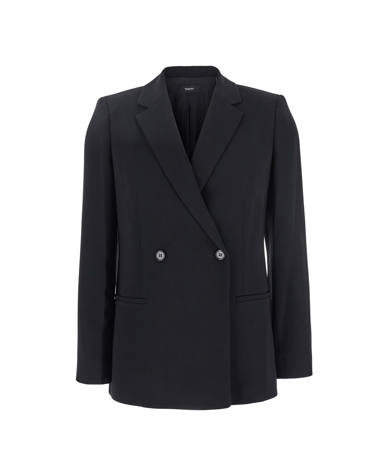 Theory Black Double Breasted Jacket With Shoulder Pads In Tech Fabric Woman - Black