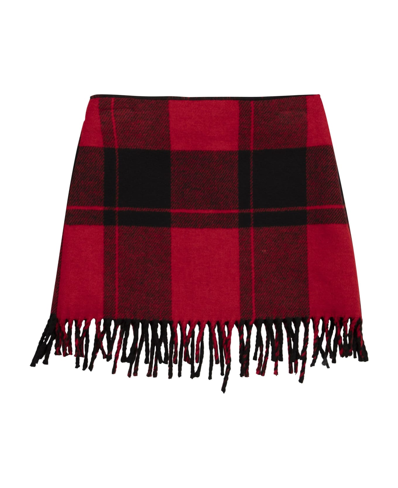 Il Gufo Check Fringed Cloth Skirt - Red