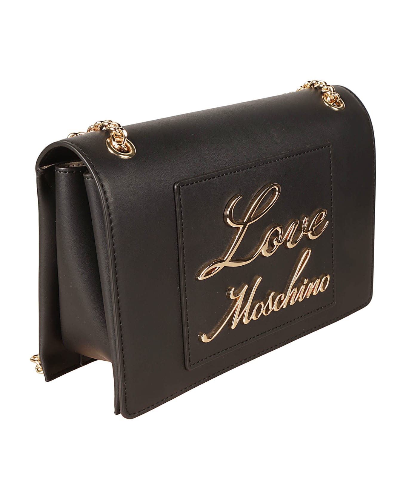 Love Moschino Signature Logo Plaque Shoulder Bag - Black