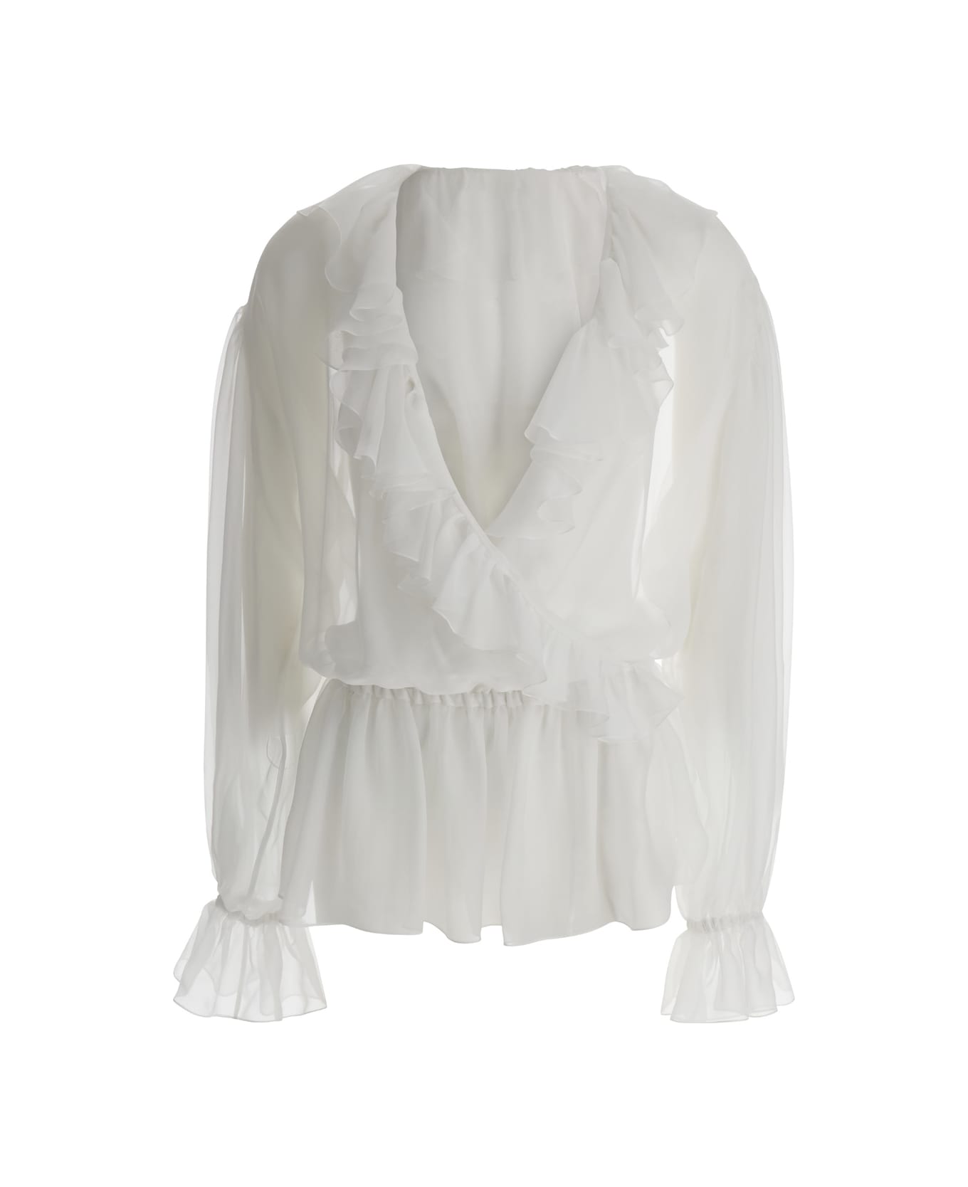 Dolce & Gabbana White Cropped Blouse With Ruffles Trim In Silk Woman - White