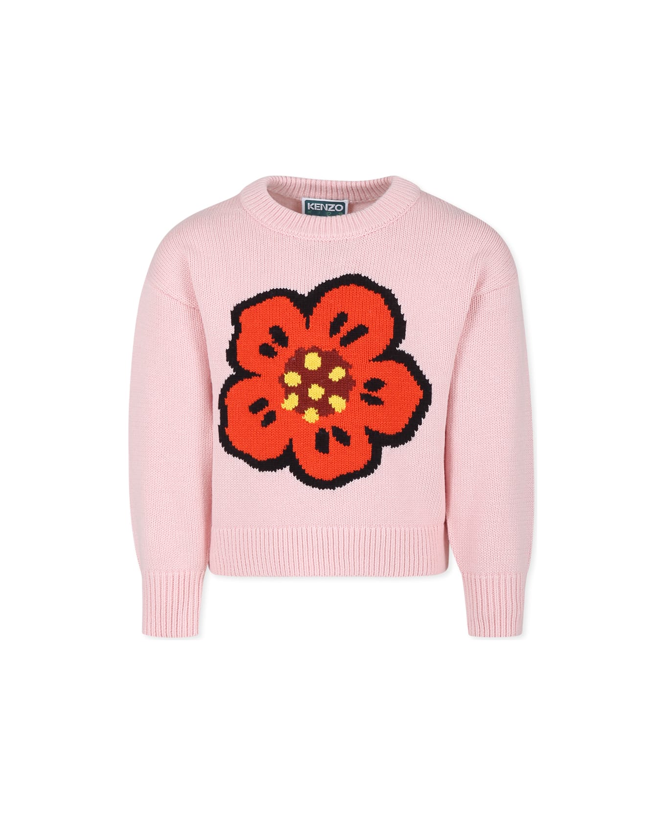 Kenzo Kids Pink Sweater For Girl With Poppy - Pink ニットウェア＆スウェットシャツ