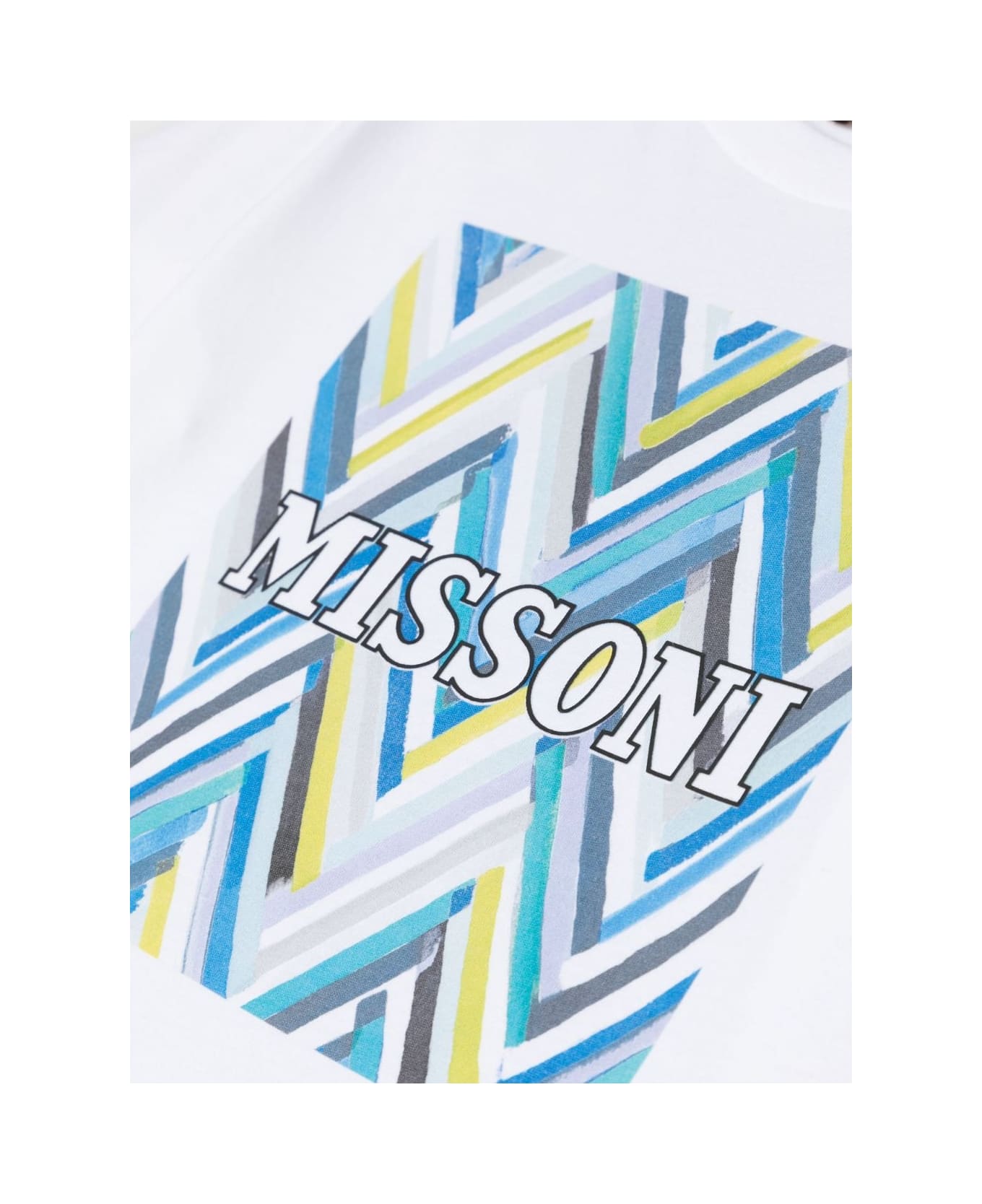 Missoni Kids White T-shirt With Blue Chevron Print - Blue Tシャツ＆ポロシャツ