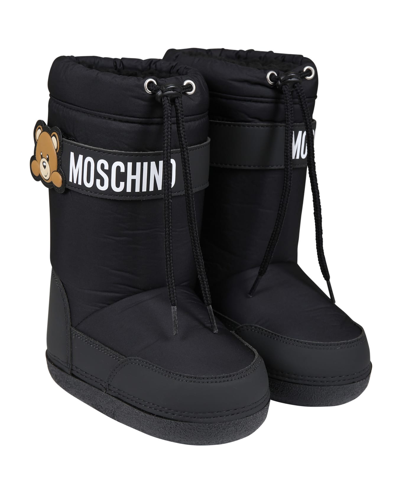 Moschino Balck Boots For Girl With Teddy Bear And Logo - Black