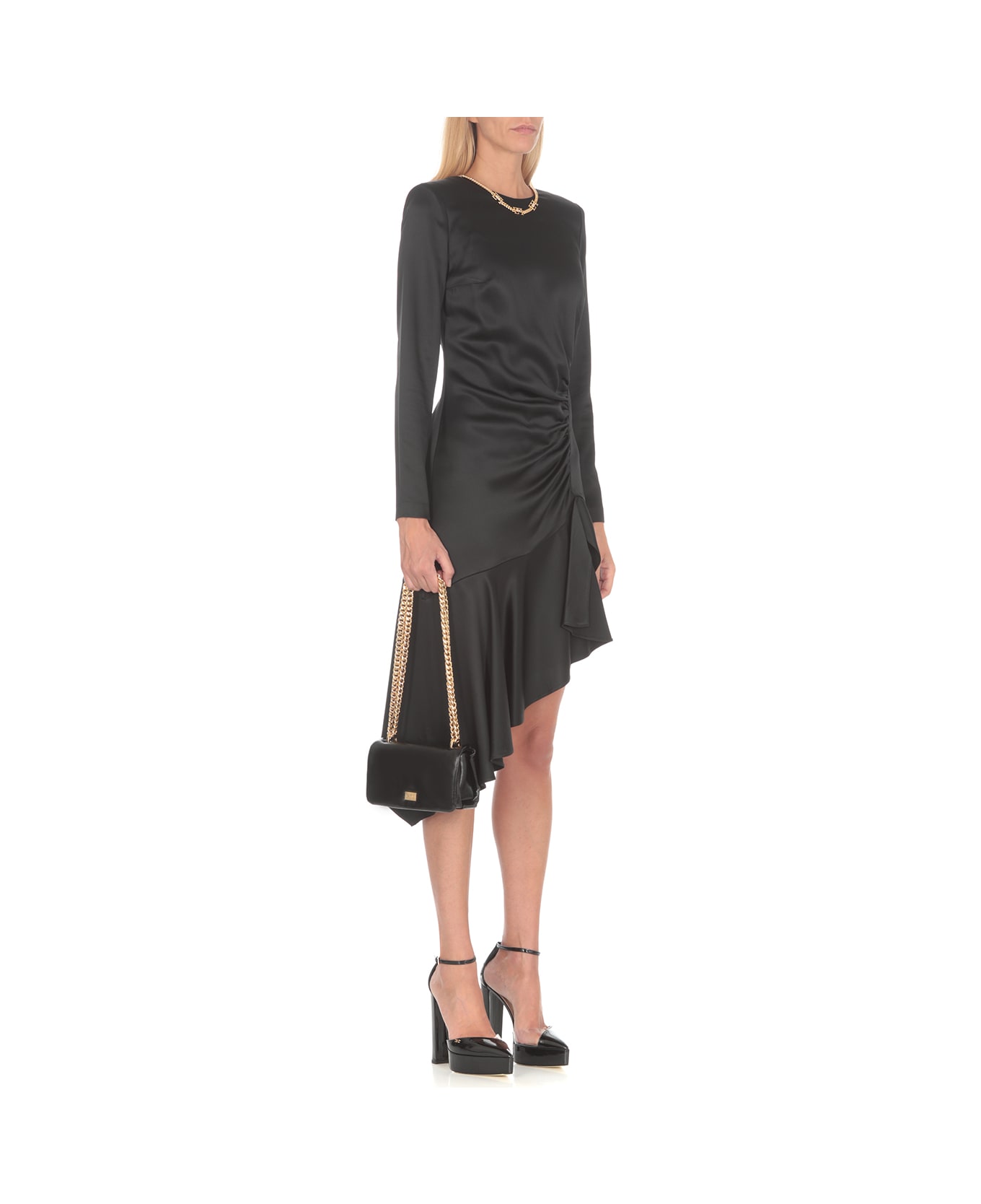 Elisabetta Franchi Asymmetrical Crepe Round-neck Dress - Black