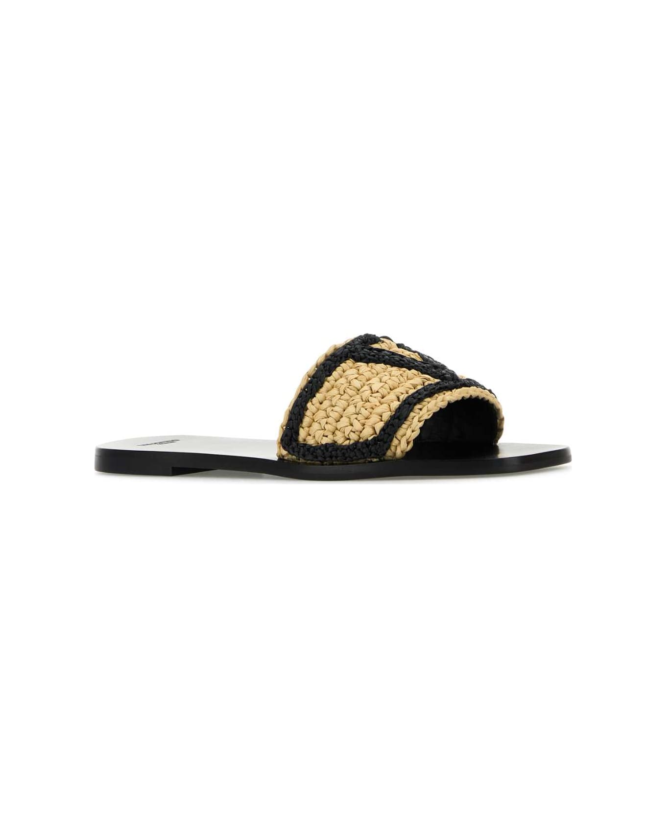Valentino Garavani Raffia Vlogo Signature Slippers - NATURALENERO