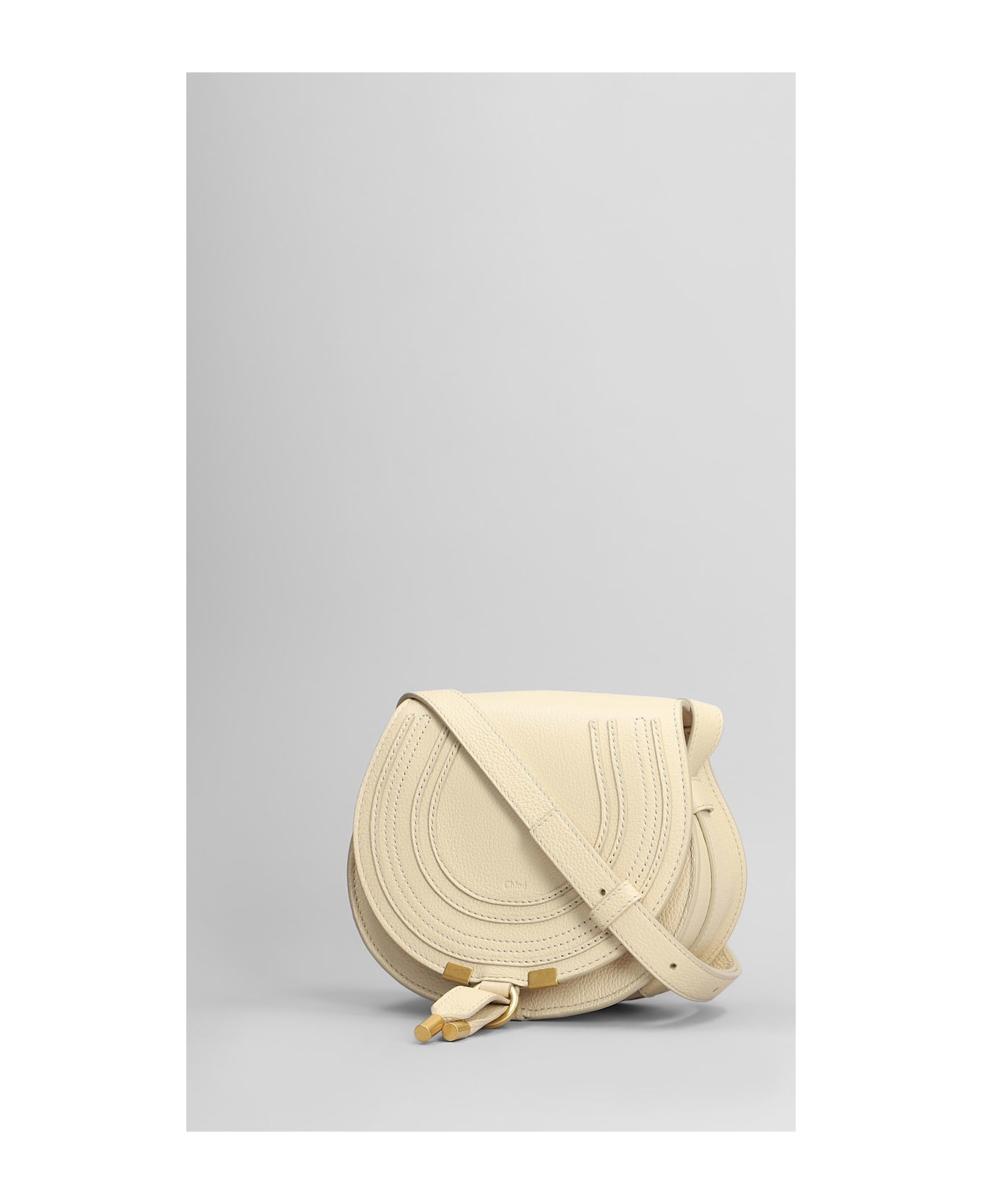 Chloé Marcie Small Shoulder Bag In Beige Leather - beige