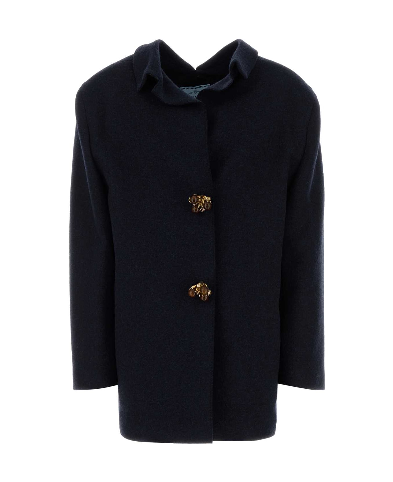 Prada Dark Blue Wool Coat - BLEU