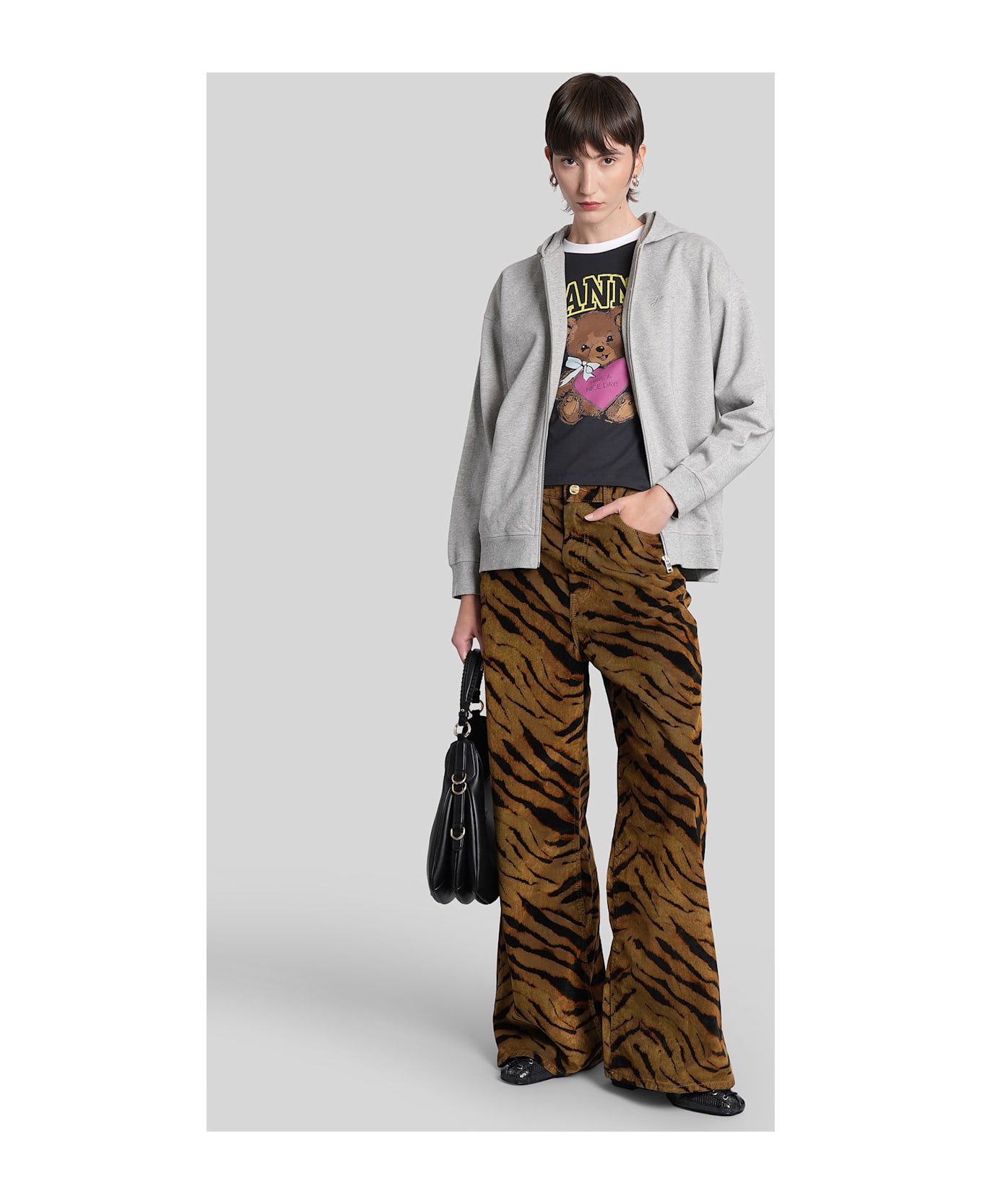 Ganni Sweatshirt In Grey Cotton - grey