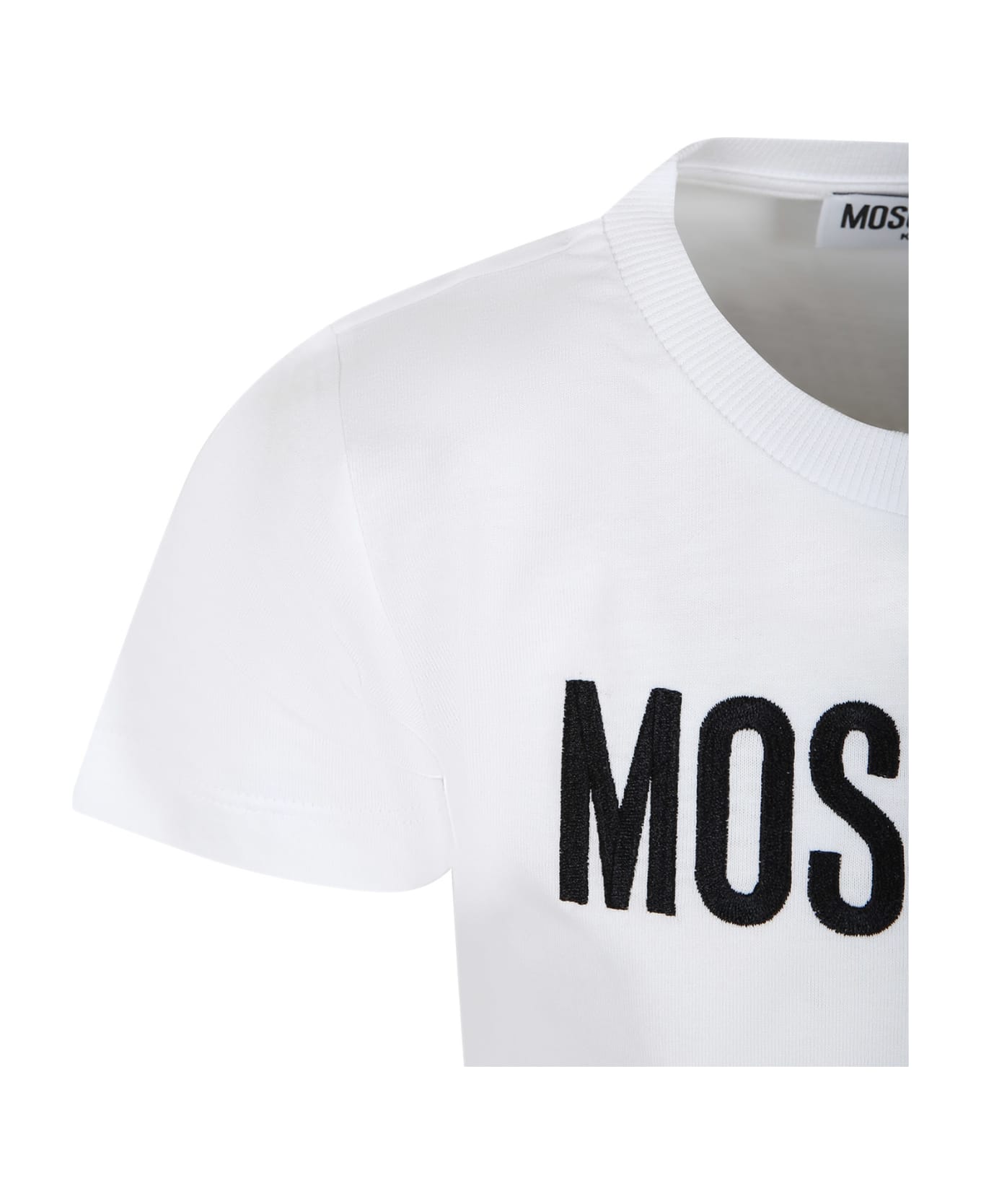 Moschino White T-shirt For Girl With Logo And Red Heart - Bianco Ottico Tシャツ＆ポロシャツ
