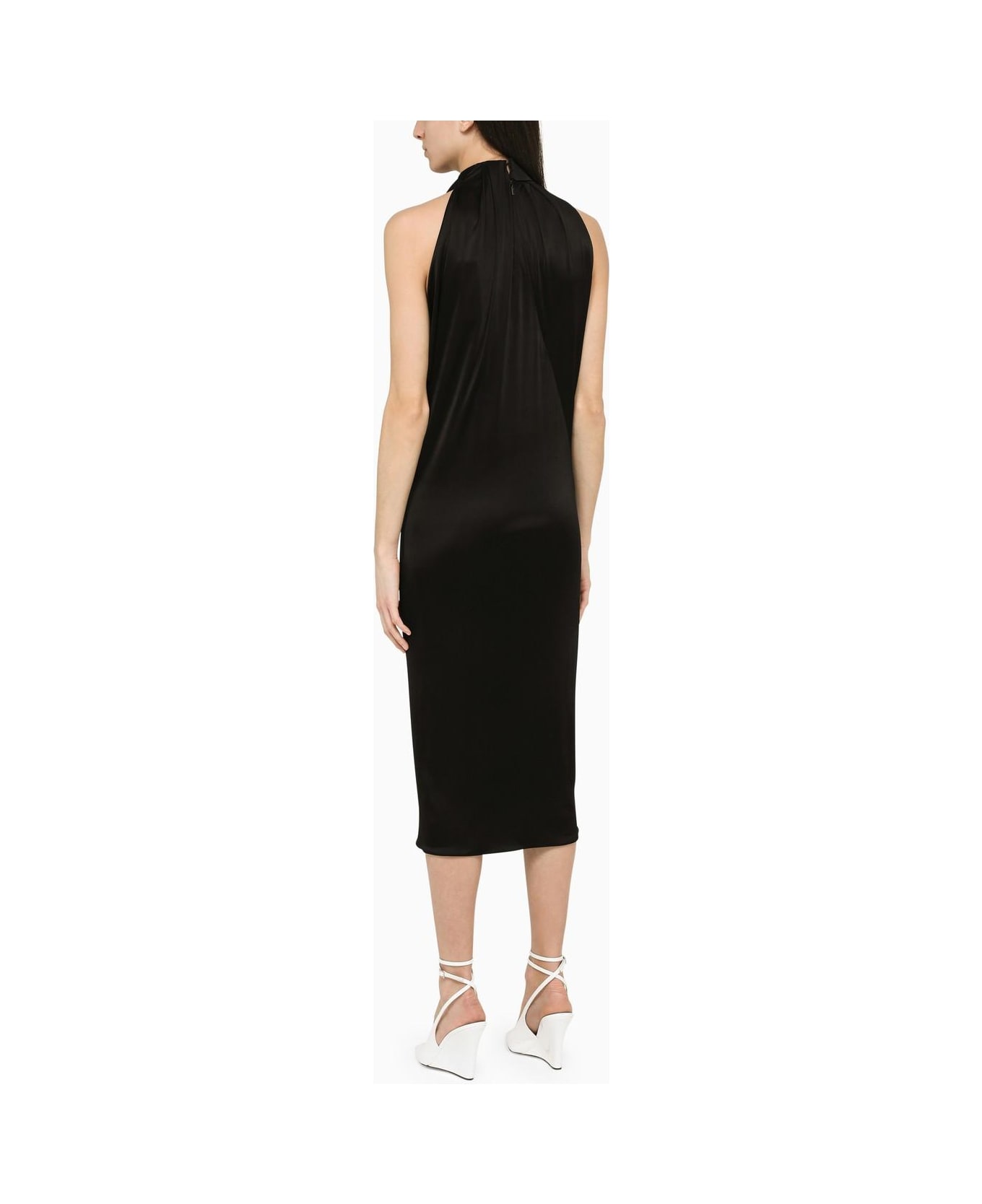 Versace Black Satin Midi Dress - Nero