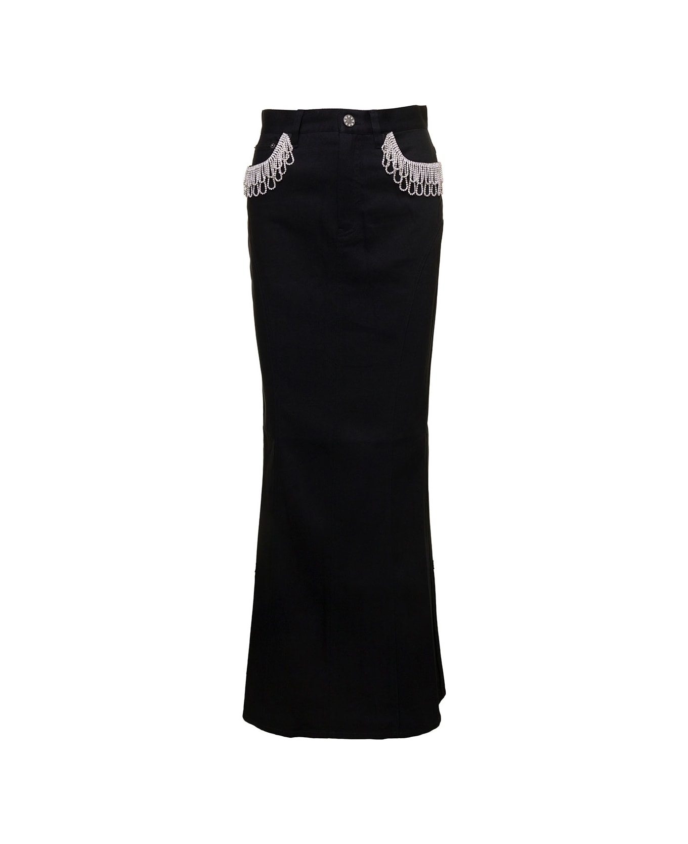Rotate by Birger Christensen Black Maxi Skirt With Jewel Details Along The Pockets In Cotton Denim Woman - Black
