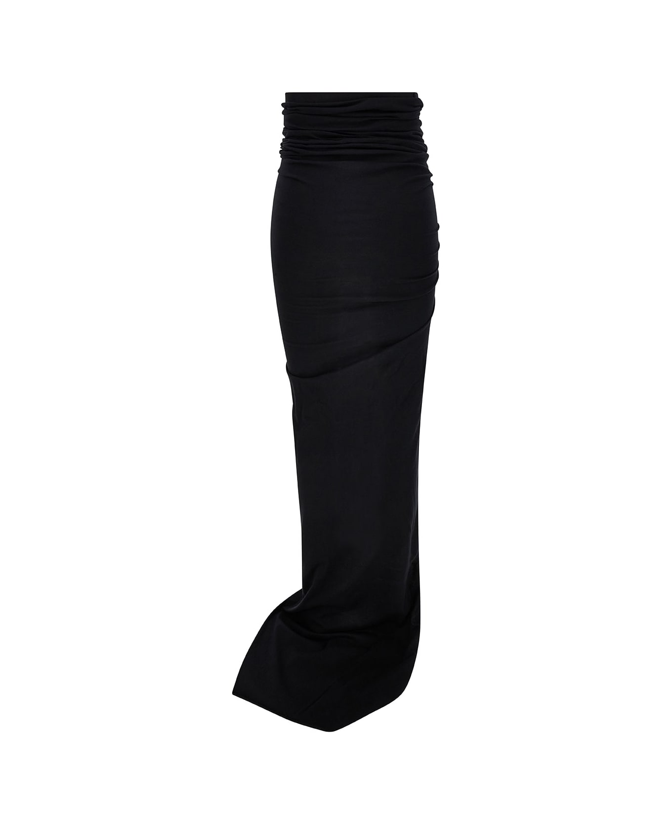 Rick Owens Maxi Black Skirt With Gatherings And Deep Split In Cotton Woman - Black