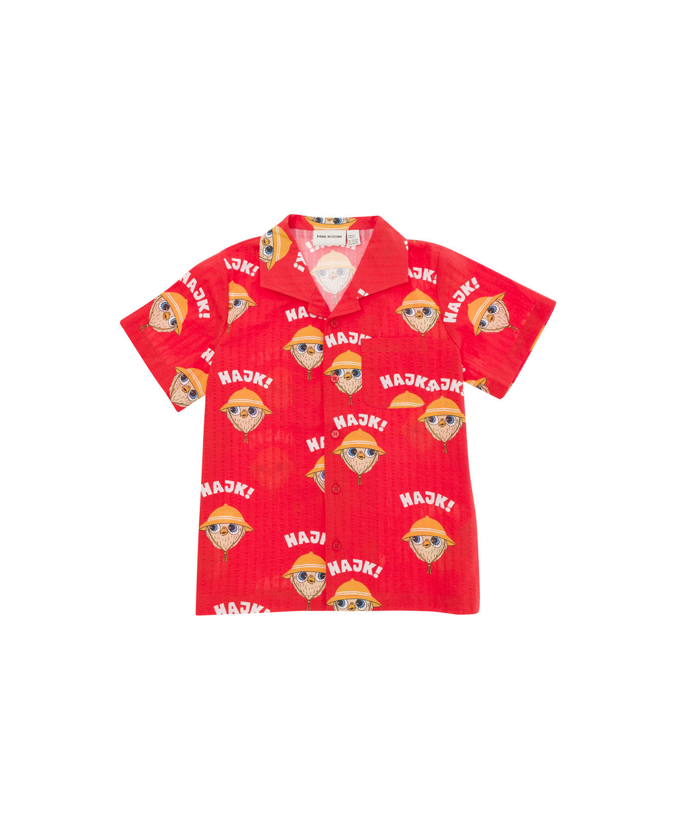 Mini Rodini Red Bowling Shirt With Owl Print In Cotton Boy - Red