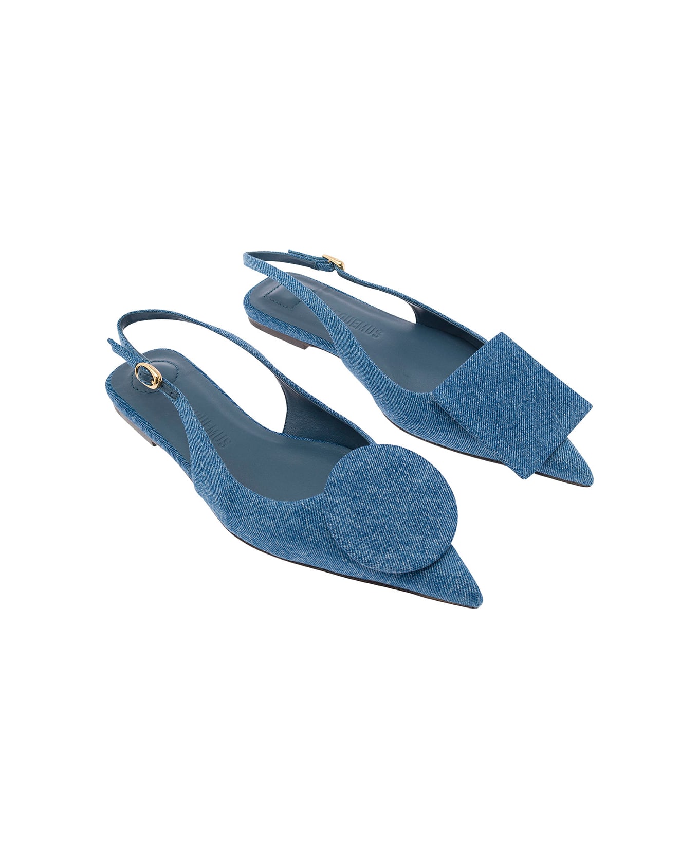 Jacquemus 'les Slingback Duele Plates' Blue Flat Sandals With Geometric Shapes In Denim Woman - Blue