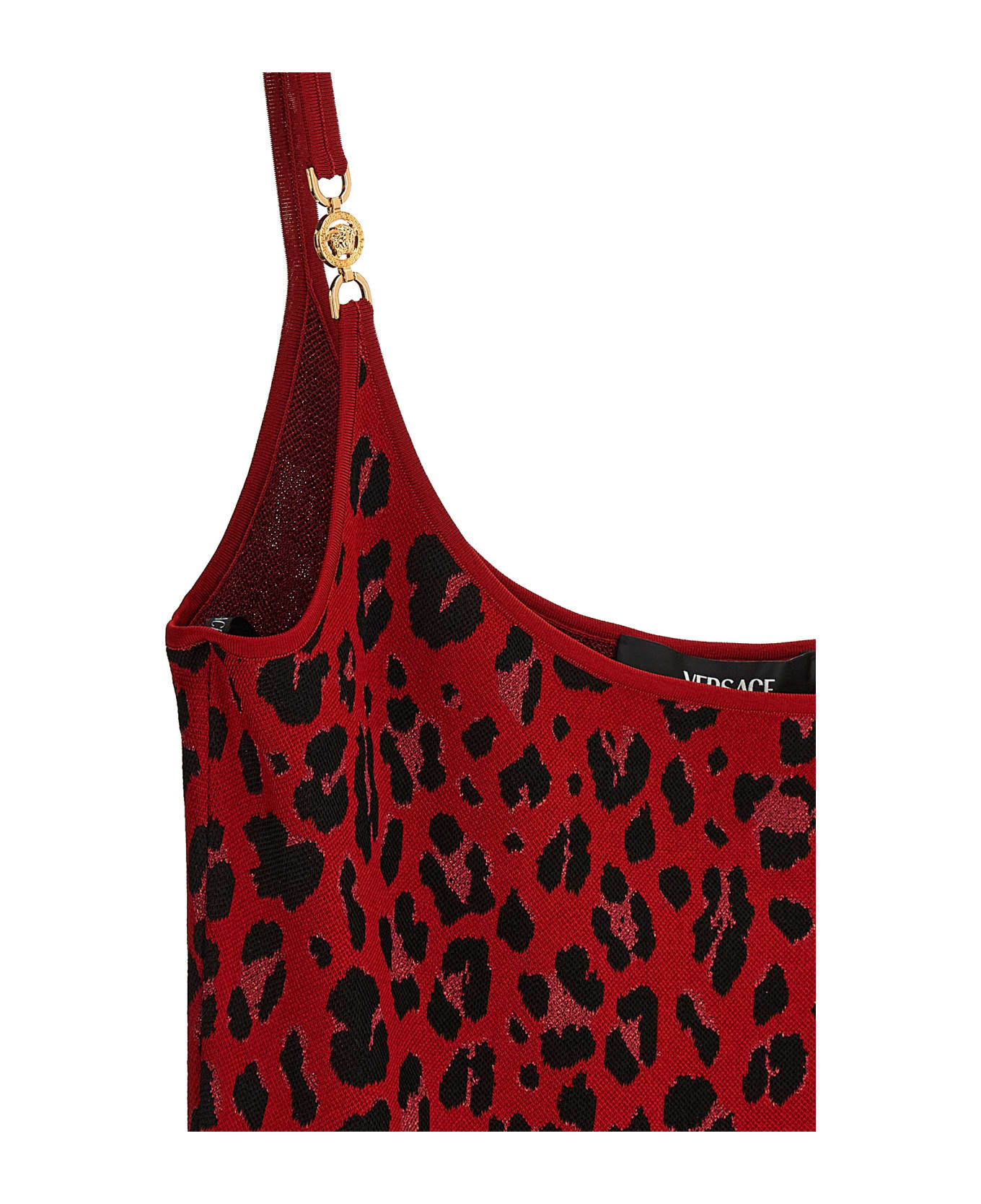 Versace 'medusa' Animal Dress - Red