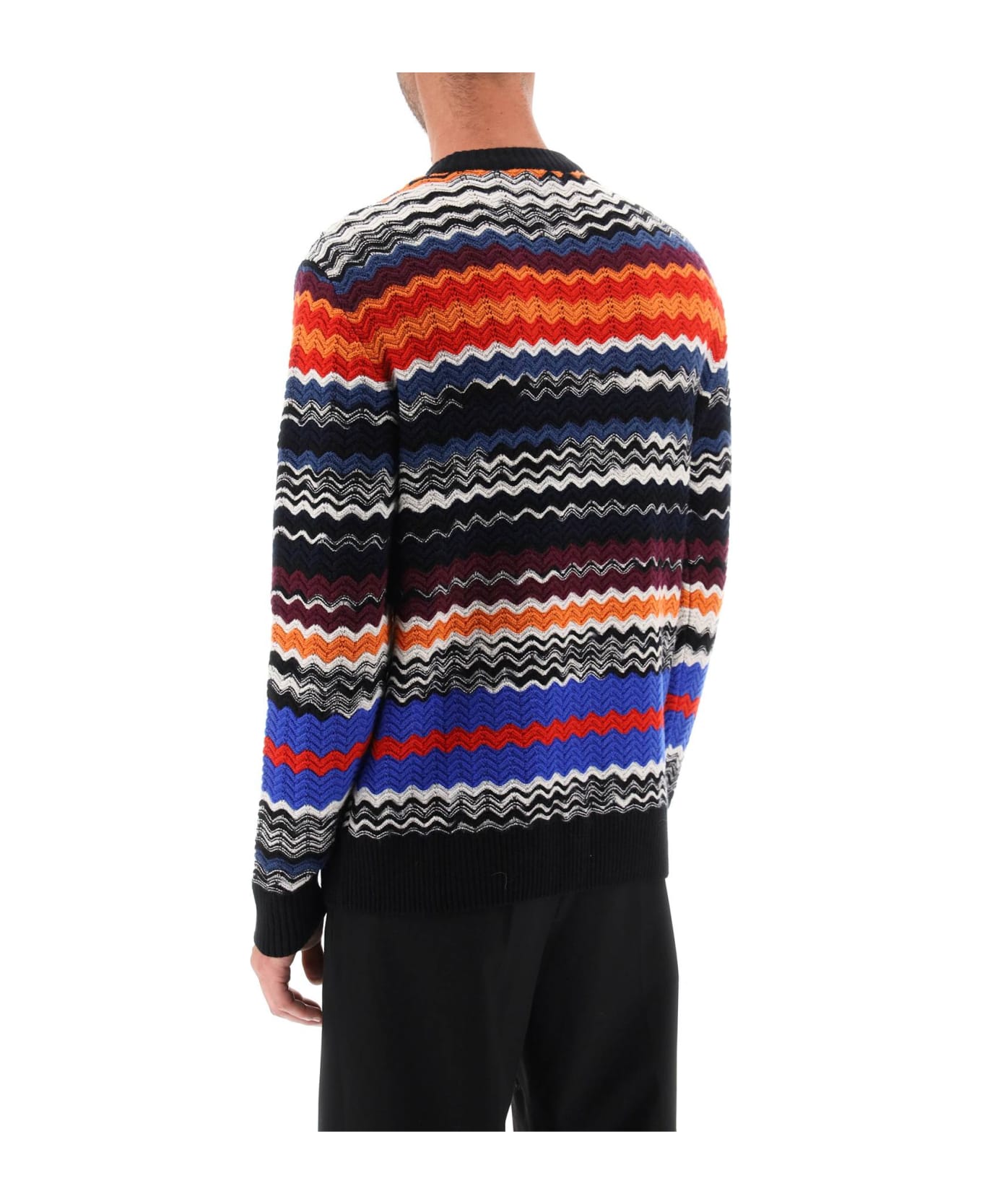 Missoni Crew-neck Sweater With Multicolor Herringbone Motif - Yb Orang/blk/red/blu/wh