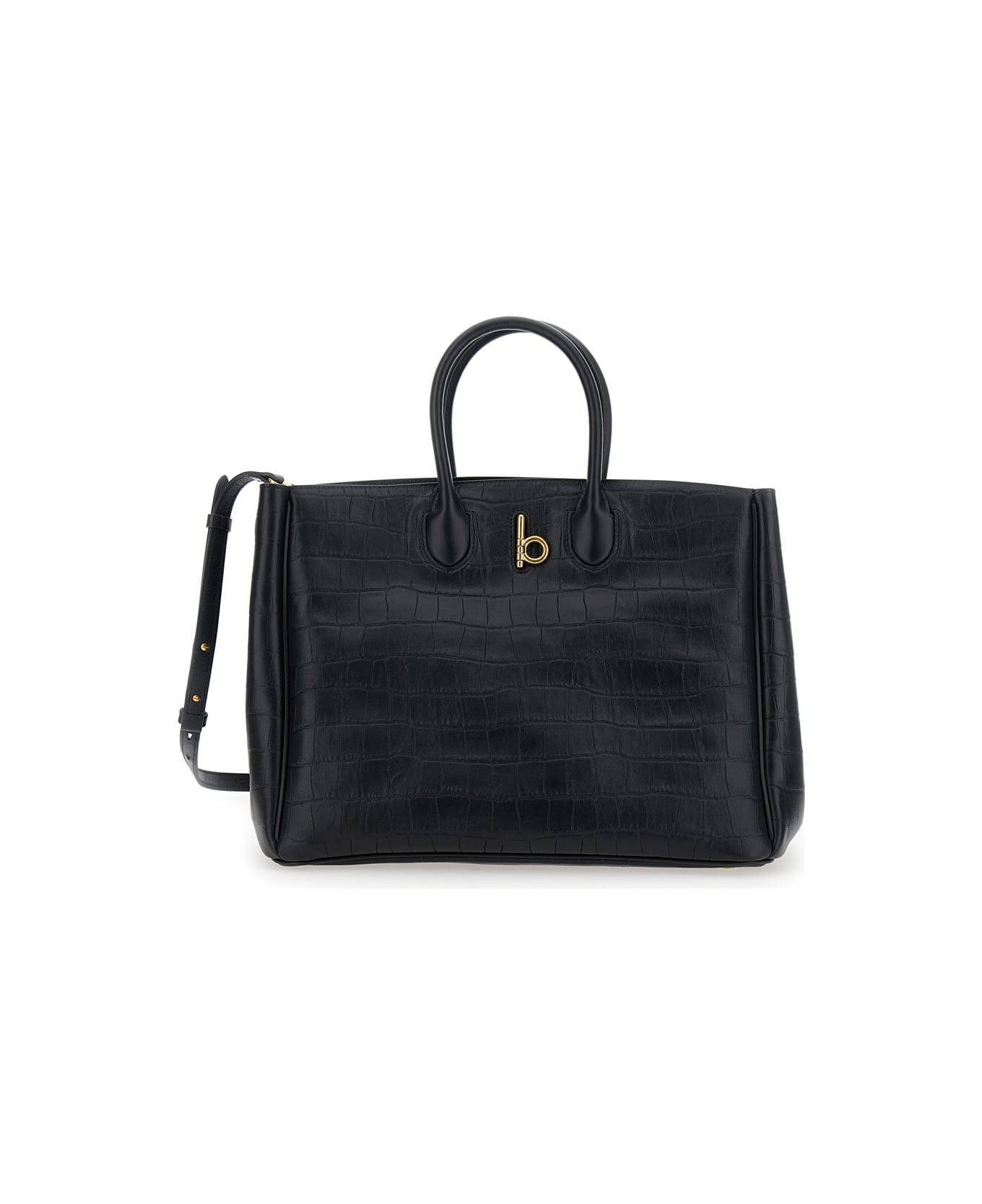 Burberry 
rocking Horse
 Black Handbag With Metallic Logo Detail In Leather Woman - Black