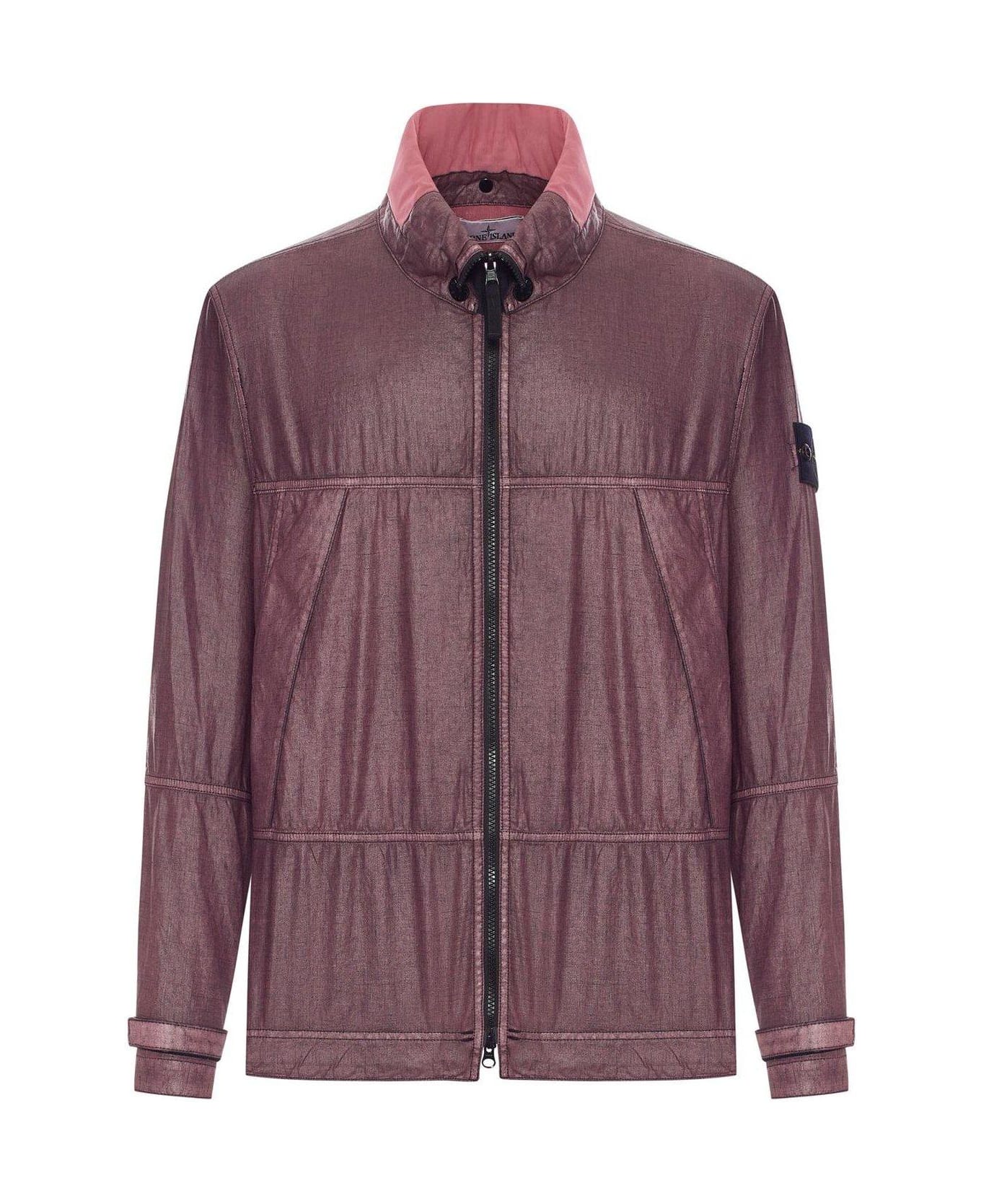 Stone Island Logo-patch Zipped Jacket - BORDEAUX