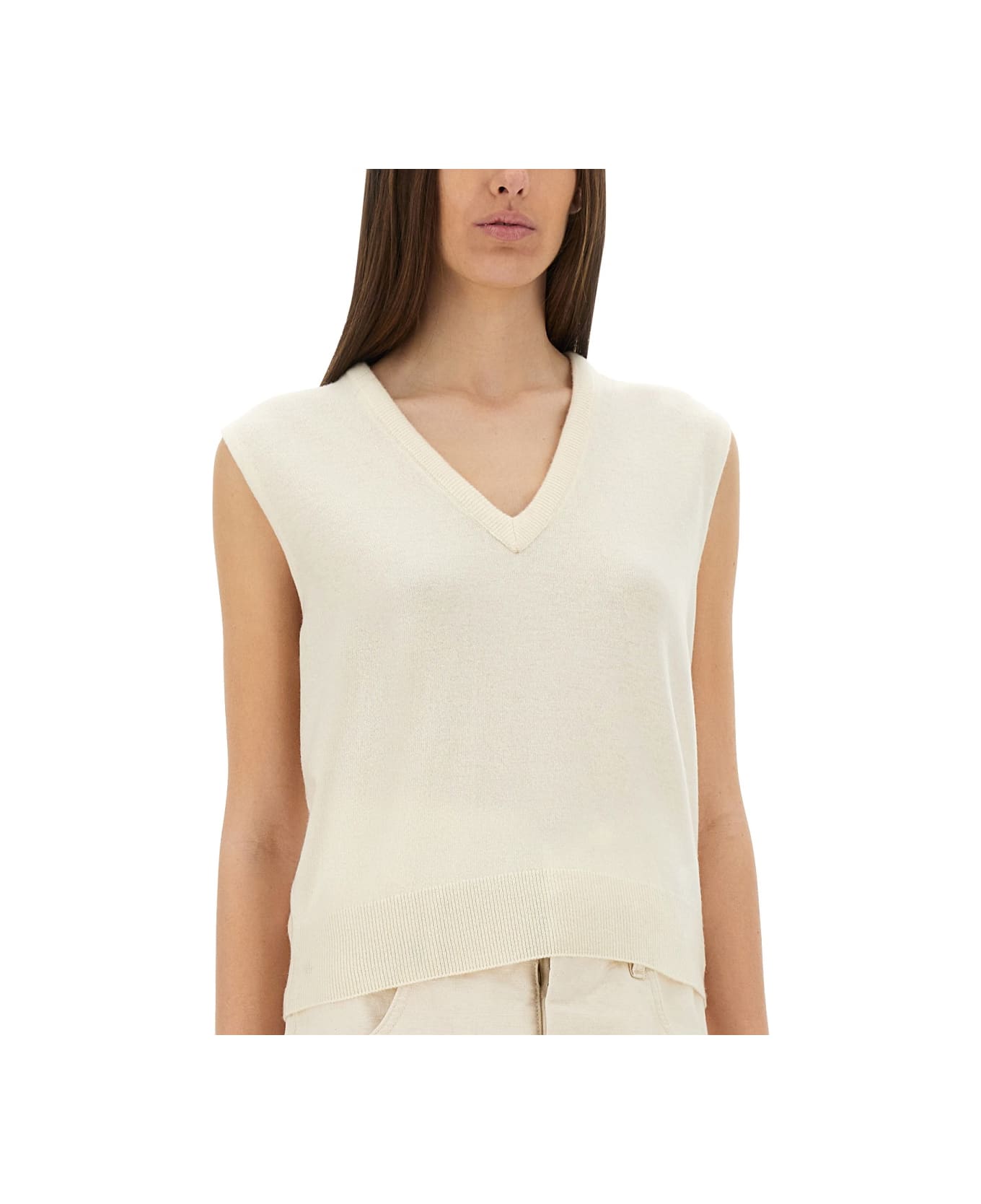 Maison Margiela V-neck Wool Vest - BEIGE