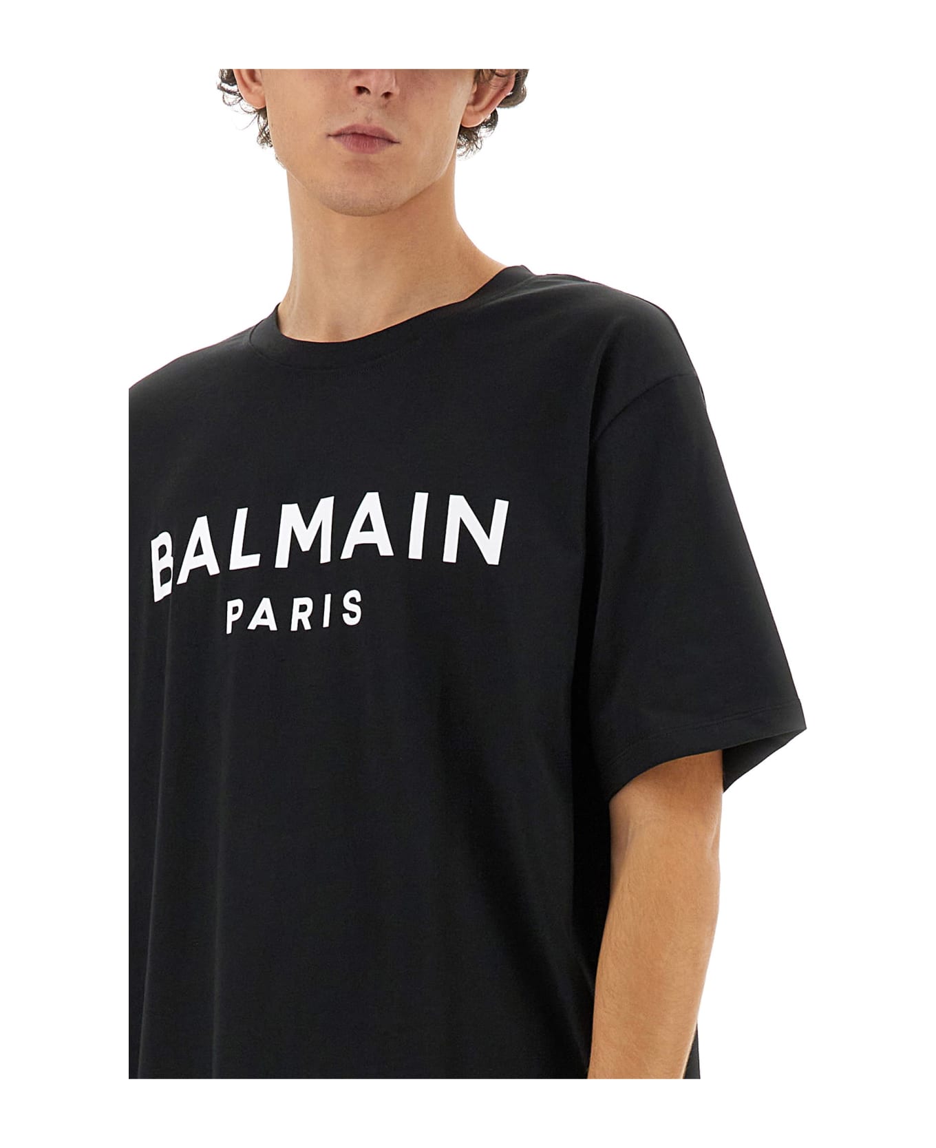 Balmain Logo Print T-shirt - NERO BIANCO シャツ