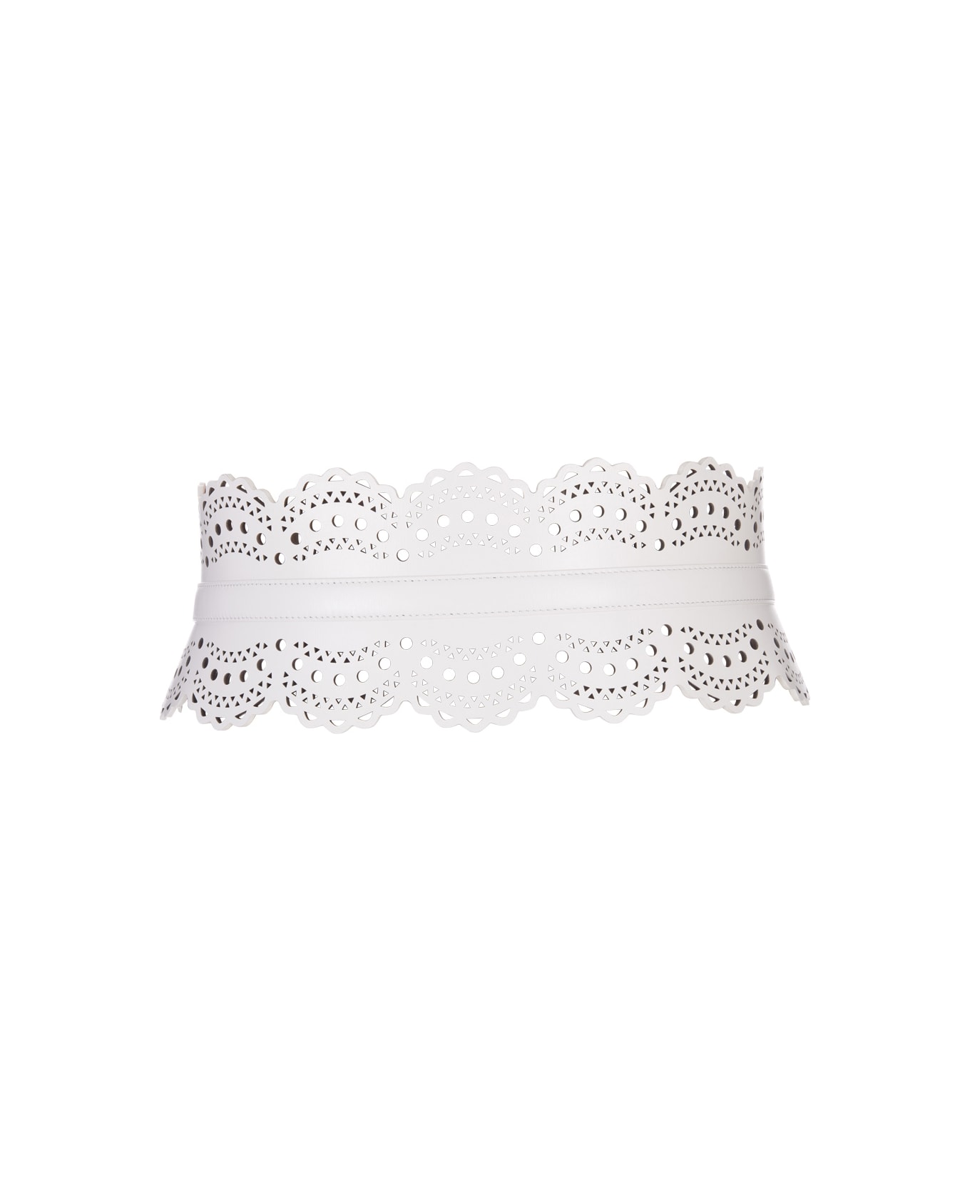 Alaia Bustier Belt In White Wave Vienne Leather - White