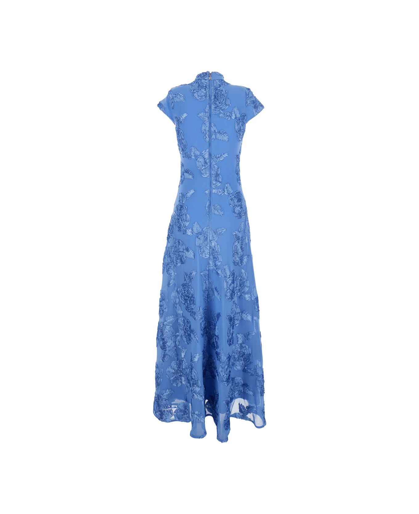 Rotate by Birger Christensen Blue Long Dress With High Neck And All-over Floral Motif In Fabric Woman - Blu