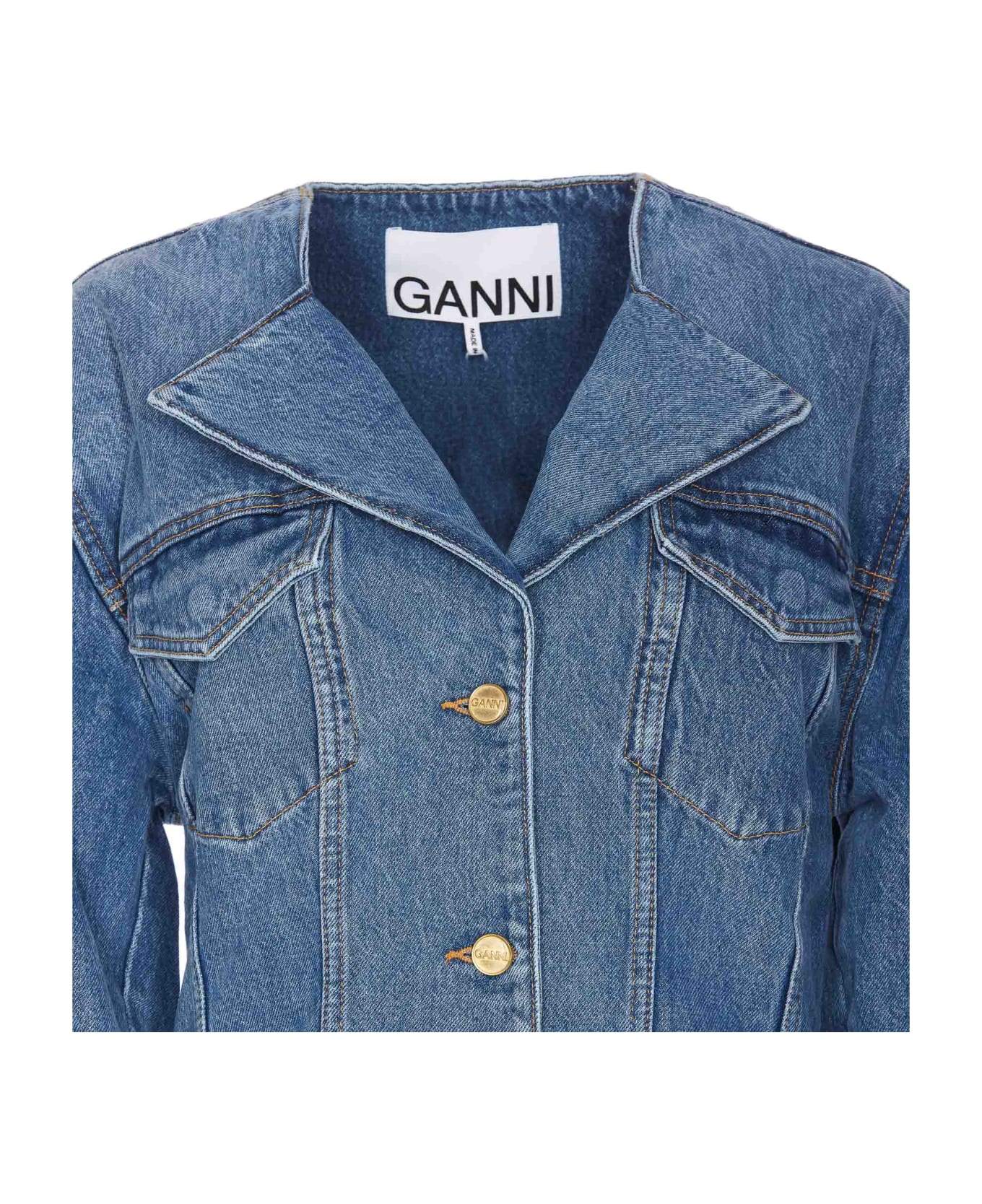 Ganni Blazer Mid Blue Vintage Fitted Denim - MID BLUE VINTAGE
