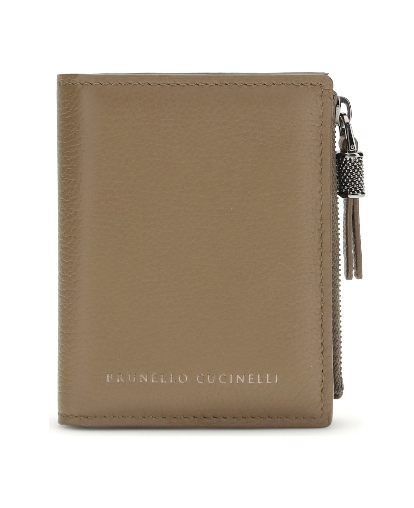 Brunello Cucinelli Leather Wallet With Grain And Shiny Zipper Pull
