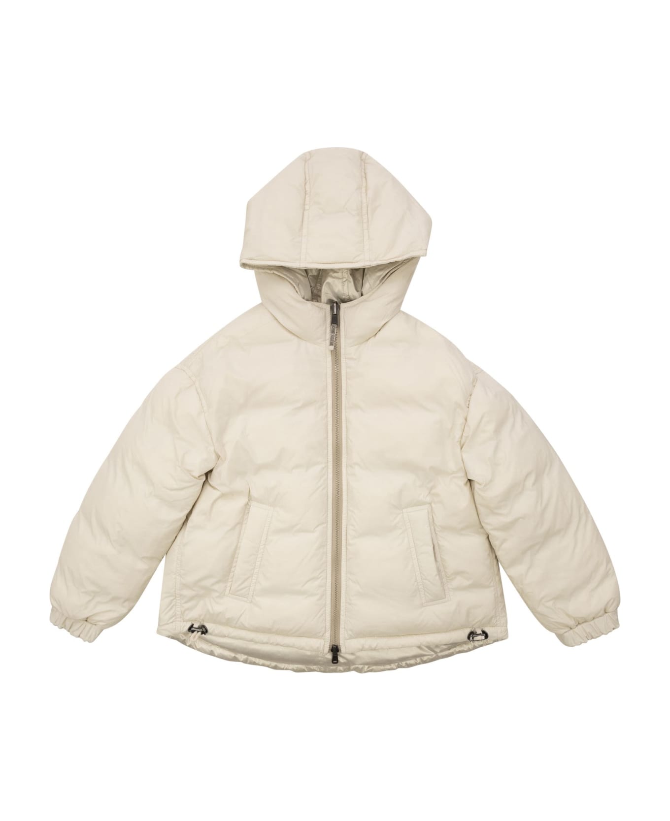 Brunello Cucinelli Reversible Down Jacket In Sparkling Canvas With Hood And Necklace - Pearl