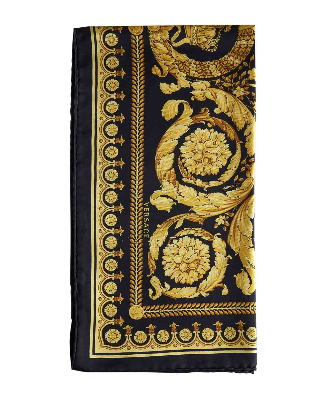 Versace Large 'baroque' Silk Scarf - Black Gold