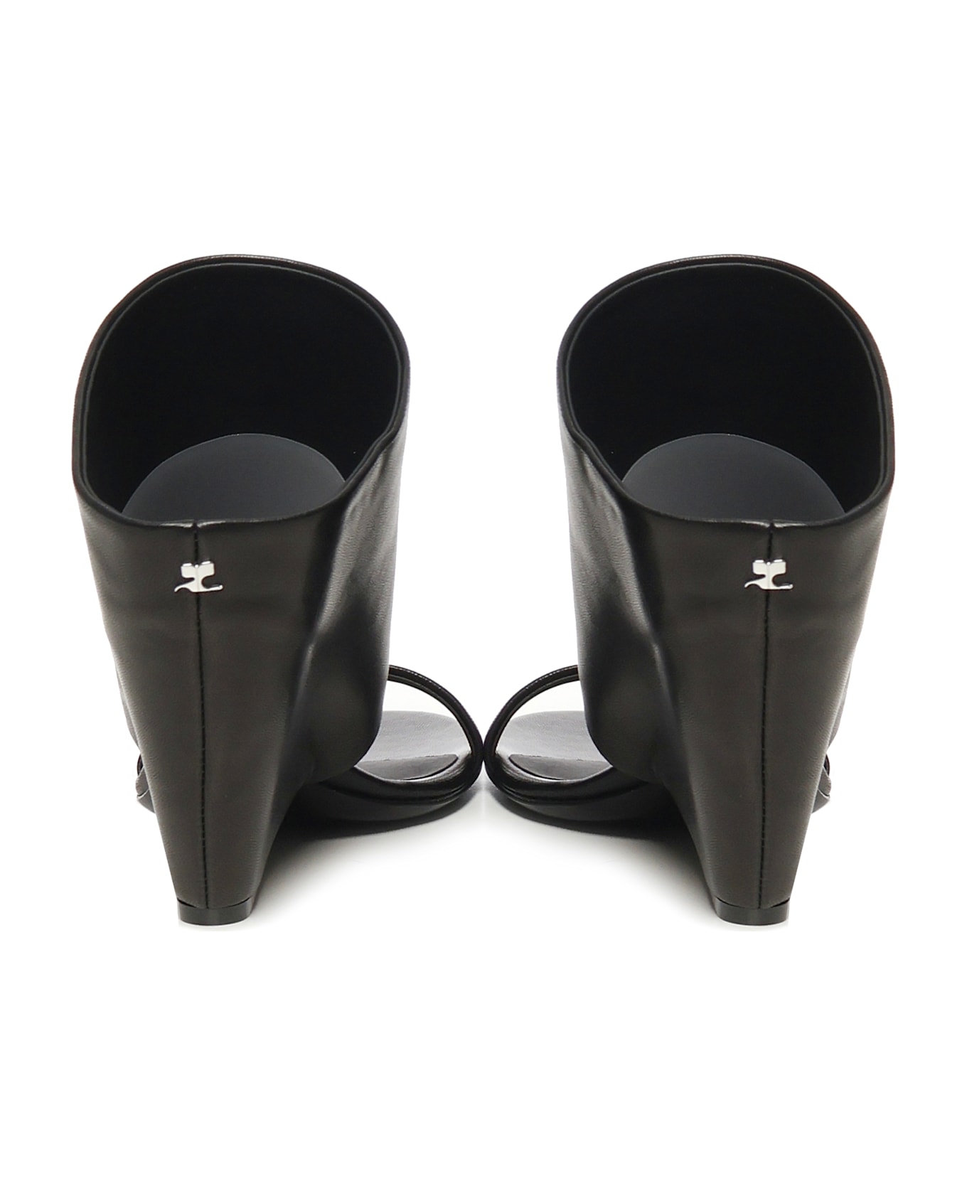 Courrèges Leather Wedge Mules - Black