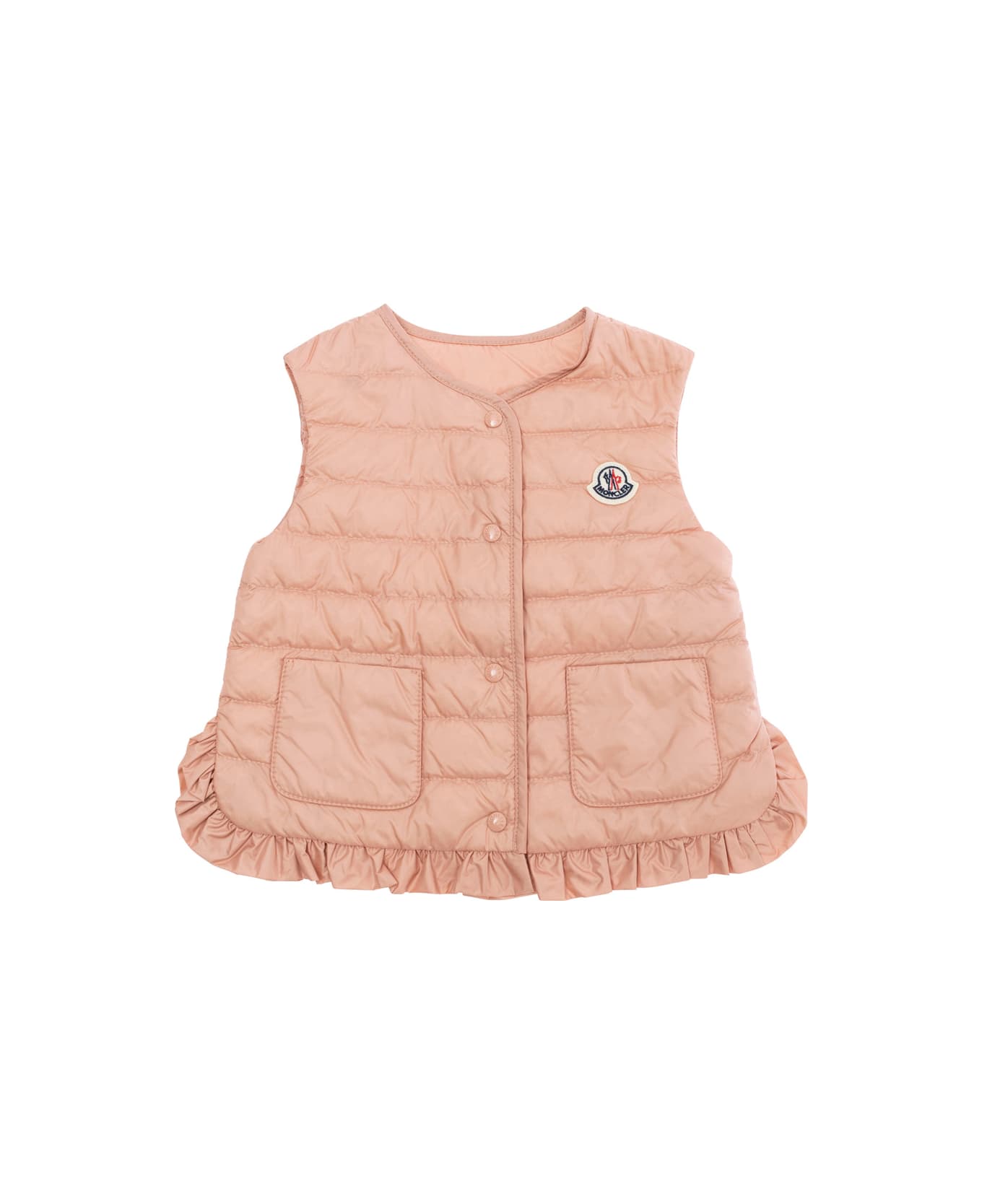 Moncler 
portia
 Pink Sleeveless Down Jacket With Logo Patch Onthe Front In Tech Fabric Baby - Pink