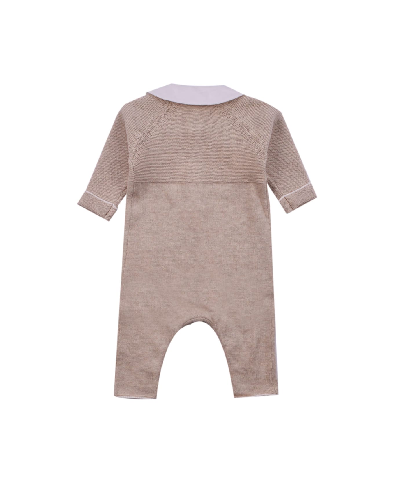 Tartine et Chocolat Knitted Romper With Embroidered Collar - Beige