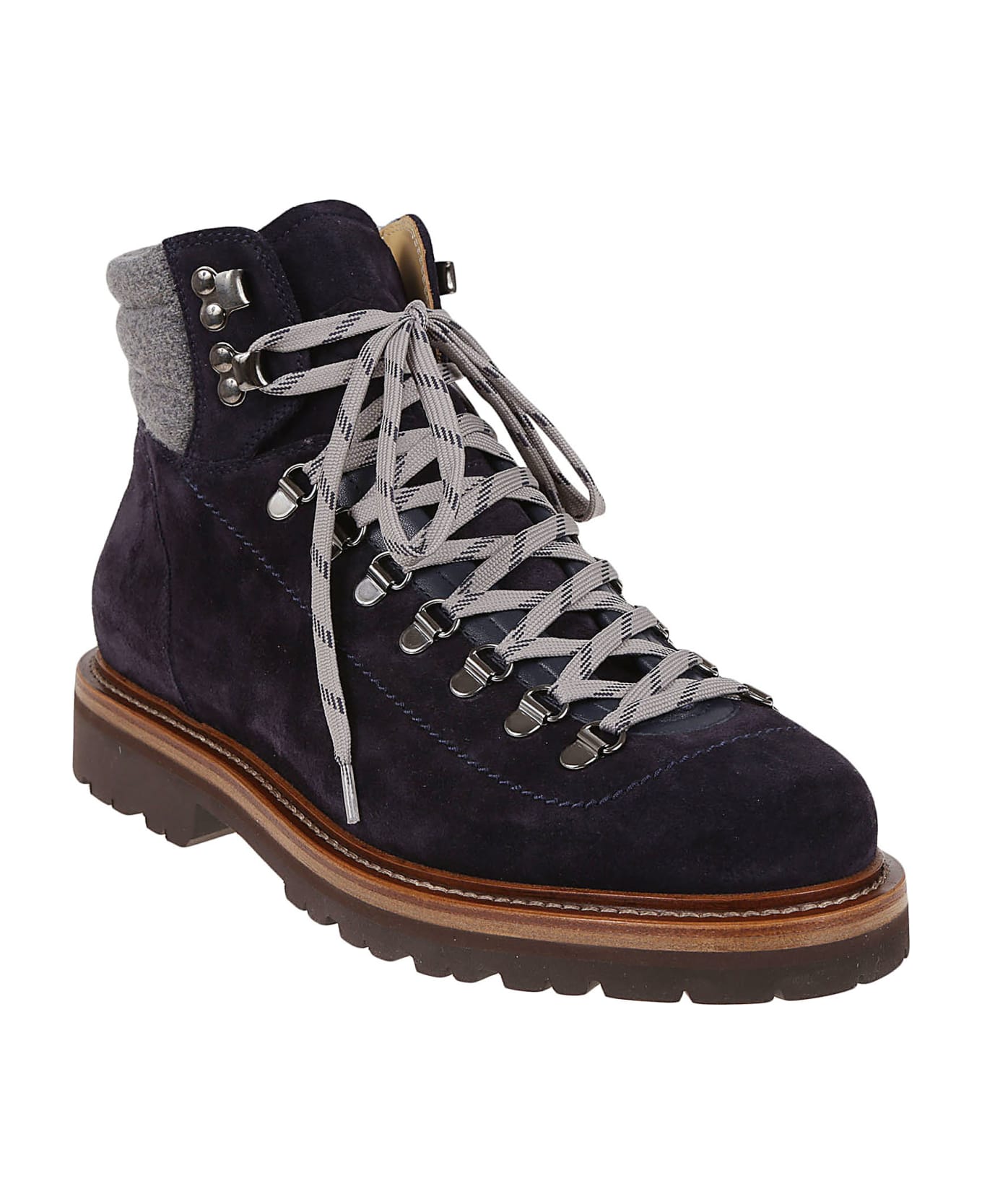 Brunello Cucinelli Boot Mountain Shoe In Soft Suede Leather And Virgin Wool Felt Inserts. Closure With Laces - Cpv46